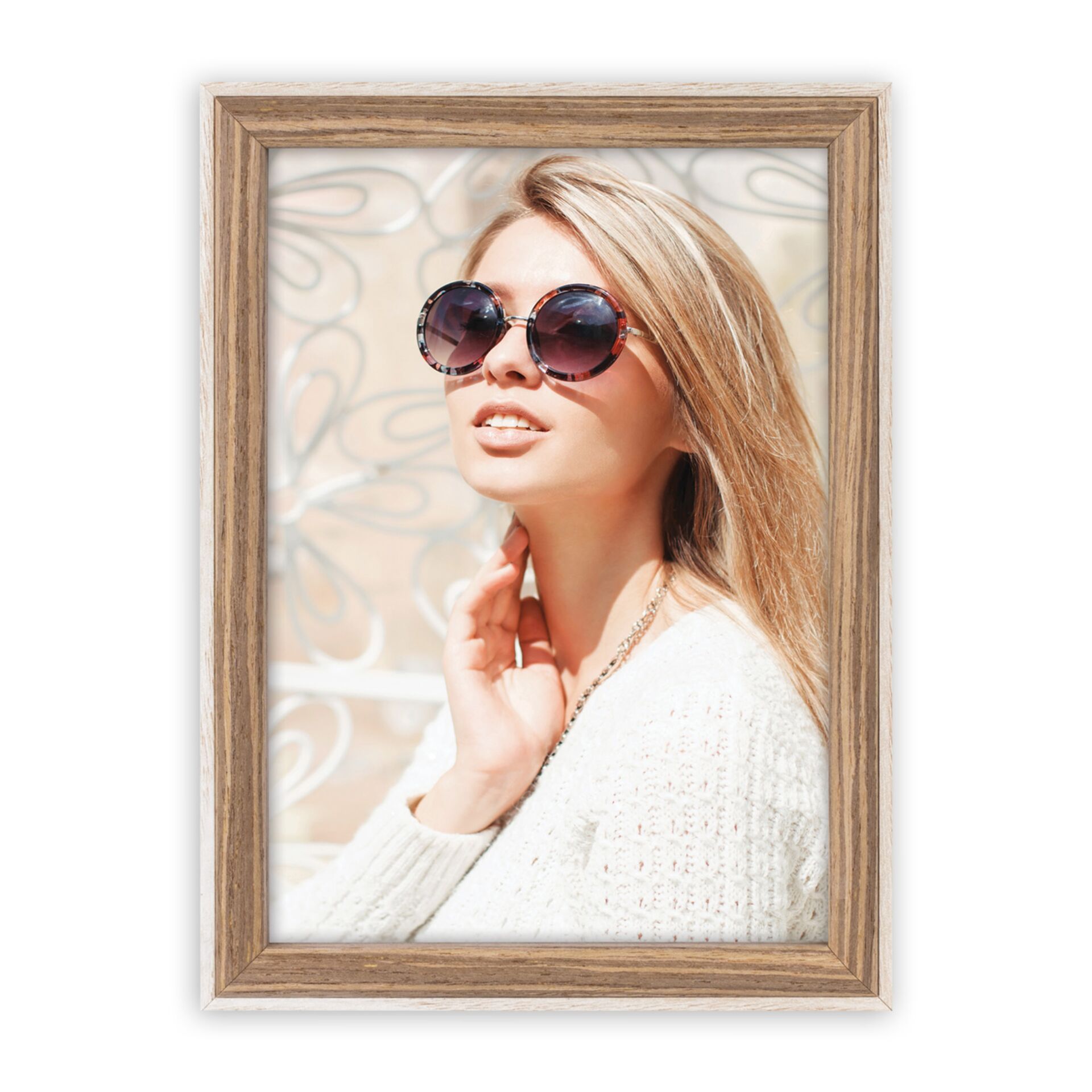 Sonnenbrille, Runde Gläser, Kristallrahmen, Kunstdruck, Framing
