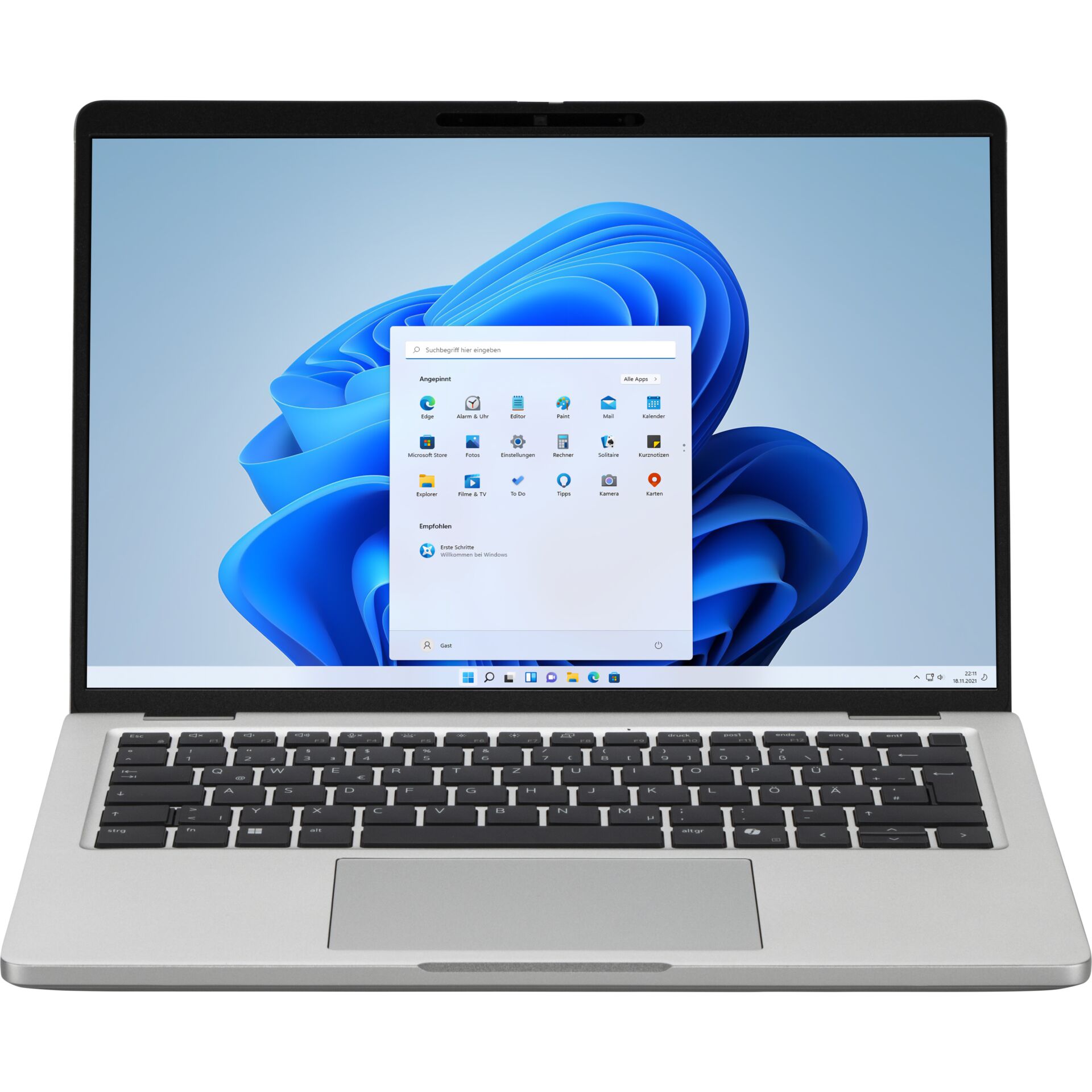 laptop, Notebook, Silbergehäuse, Tastatur, Windows-Anzeige