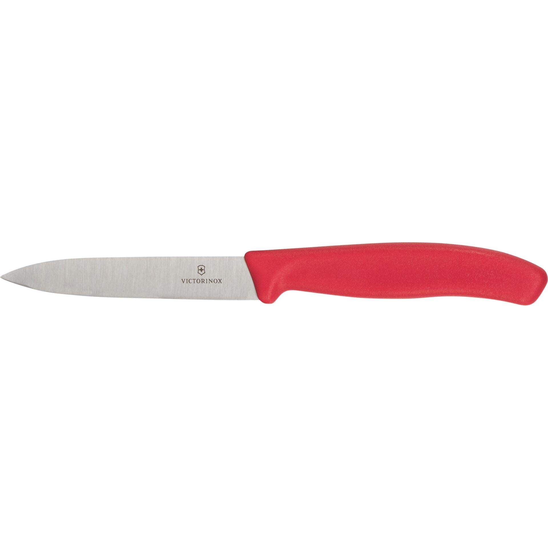 kitchen knife, paring knife, stainless steel blade, red handle, Victorinox brand