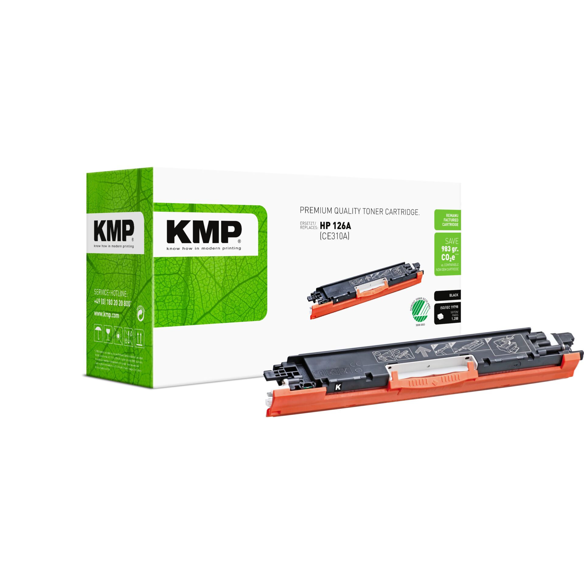toner cartridge, HP 126A, Laserdrucker, orangefarben, Verpackung, Tonerpatrone, HP 126A, CE310A, KMP, Schwarz-Toner