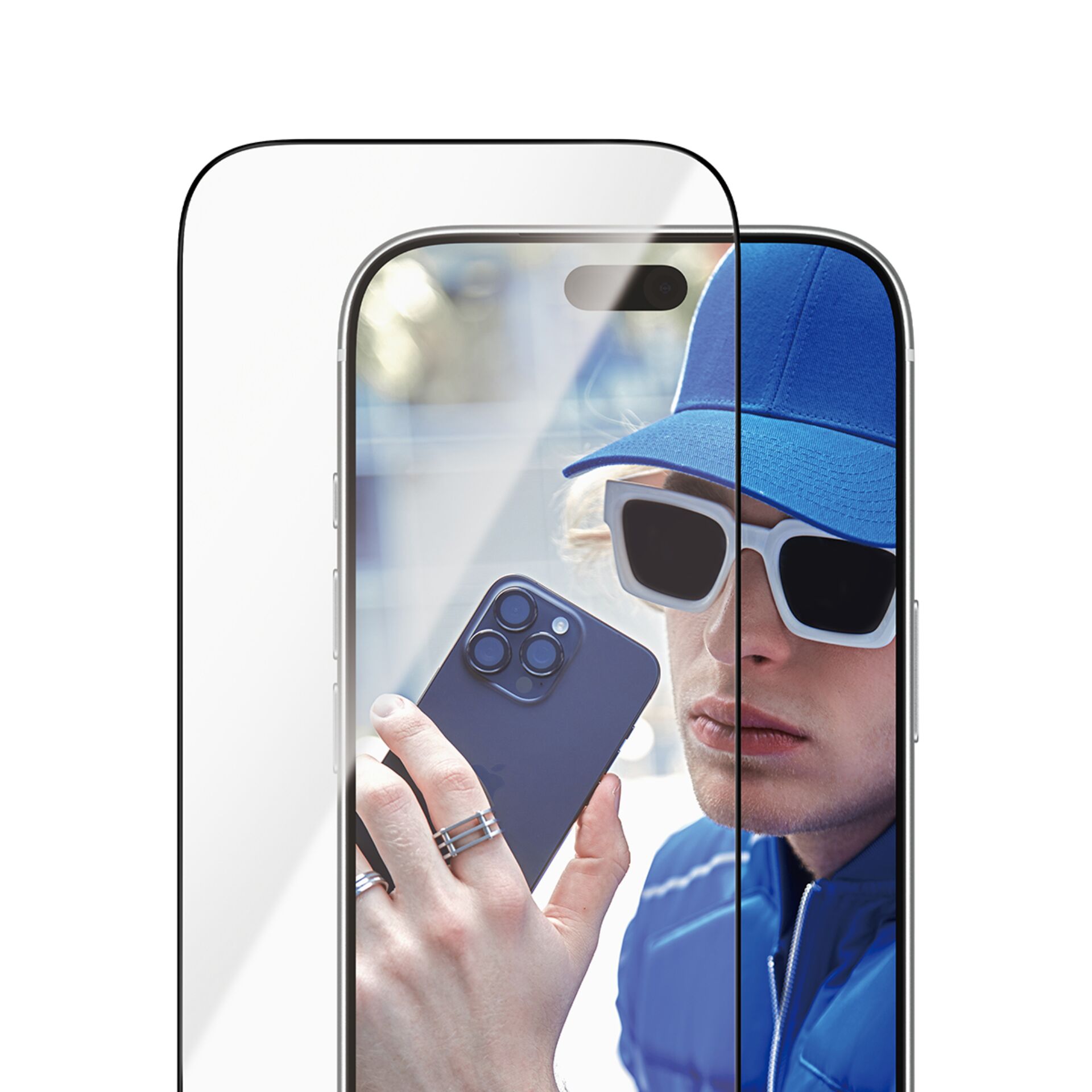smartphone, Telefon, blau, Dreifach-Kamera, Displayschutz