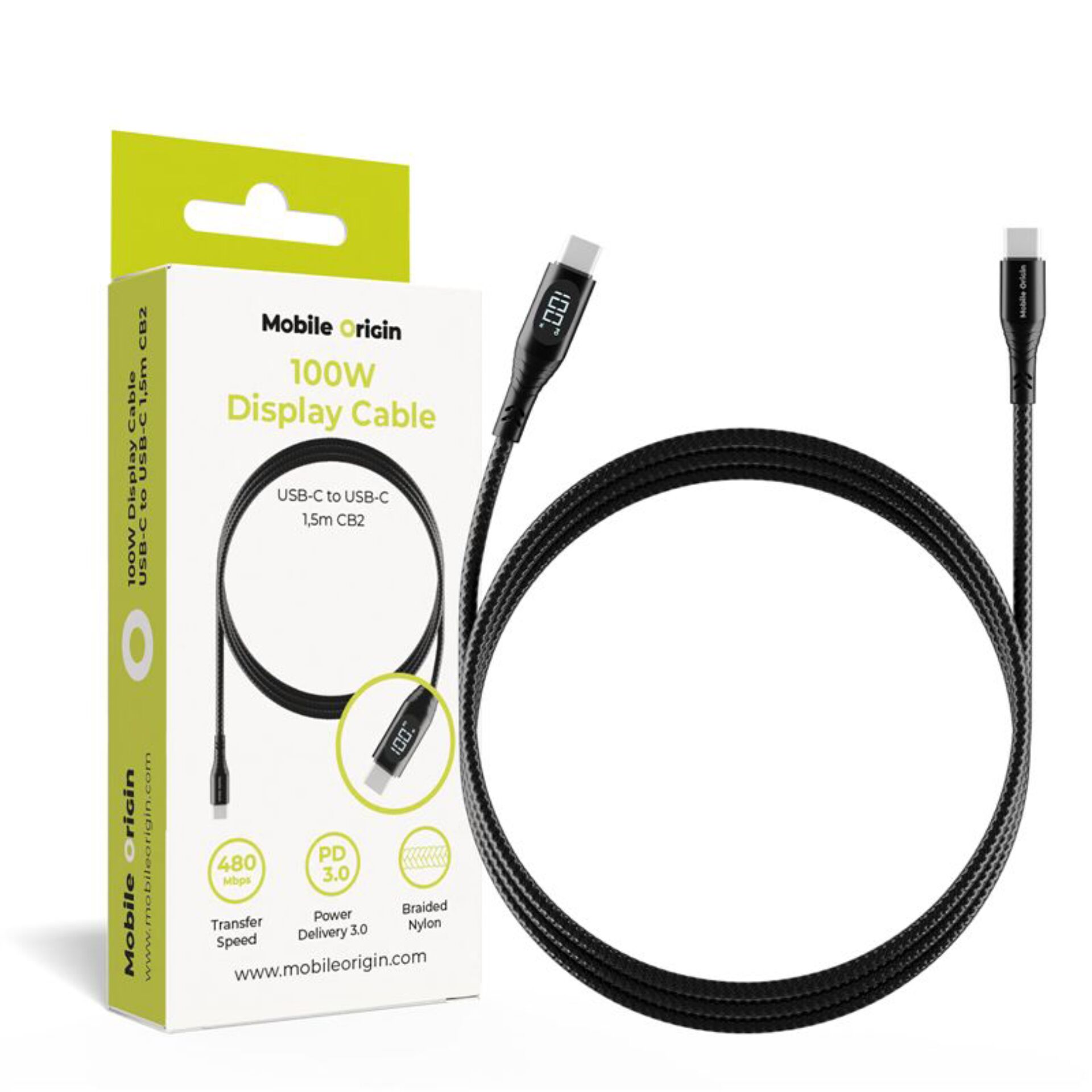 Displaykabel, USB-C, USB-C zu USB-C, Geflochten Nylon, 1,5 m