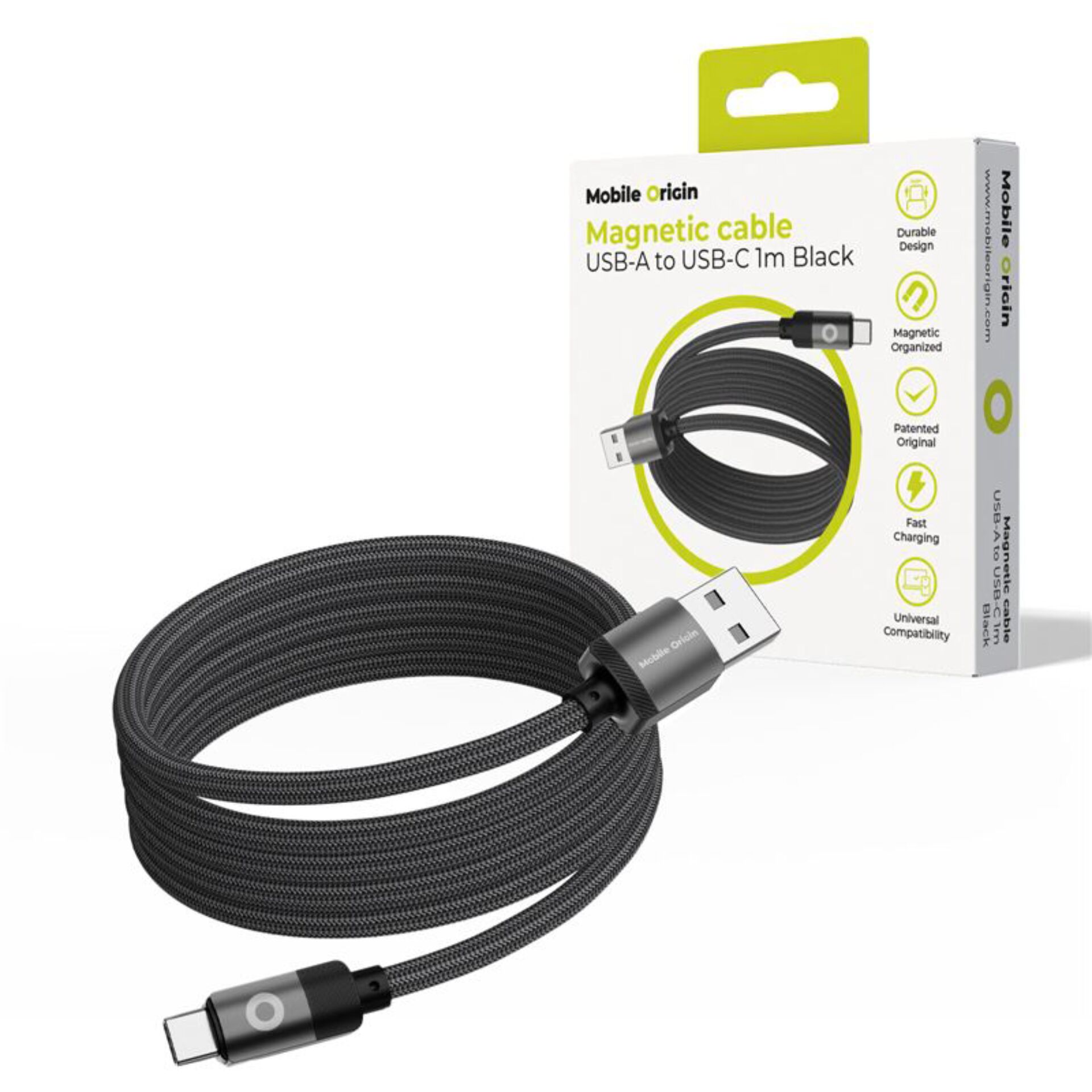 USB-C Kabel, magnetisch, USB-A zu USB-C, 1 m, geflochtenes Kabel