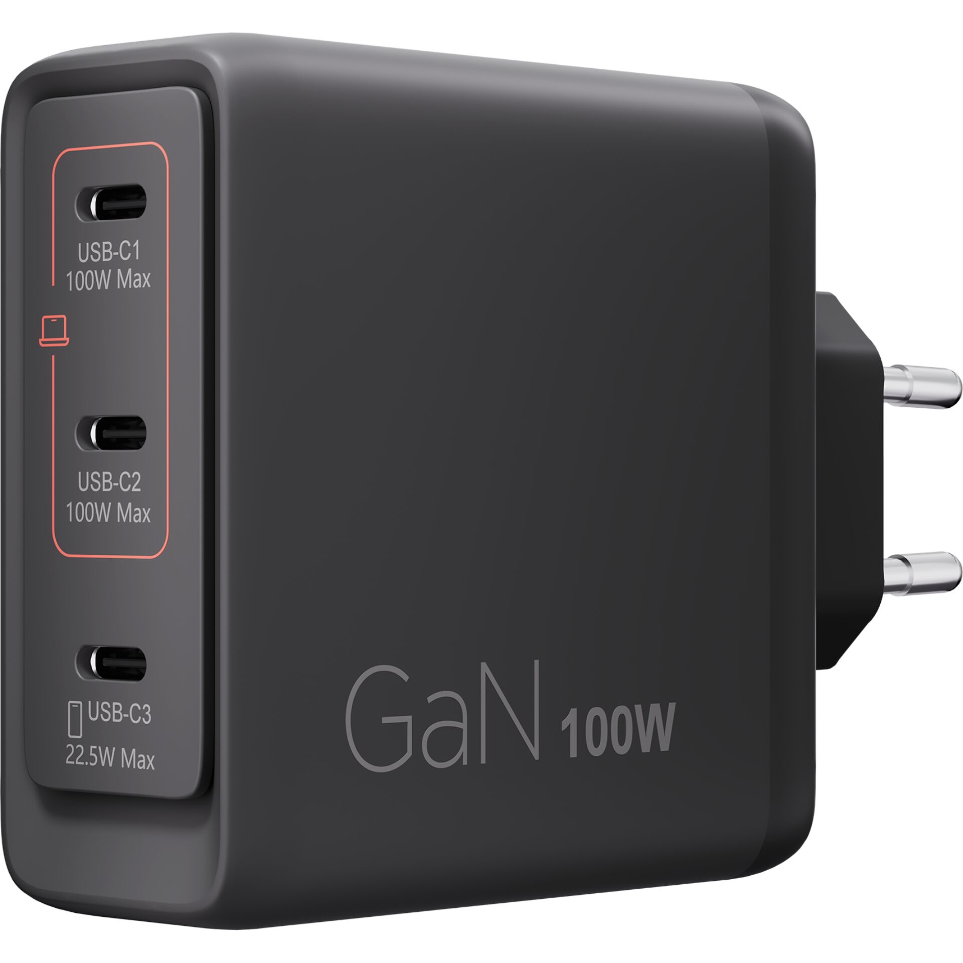 USB-C Ladegerät, Multipladegerät, GaN 100W, Wandstecker, USB-C3 22,5W