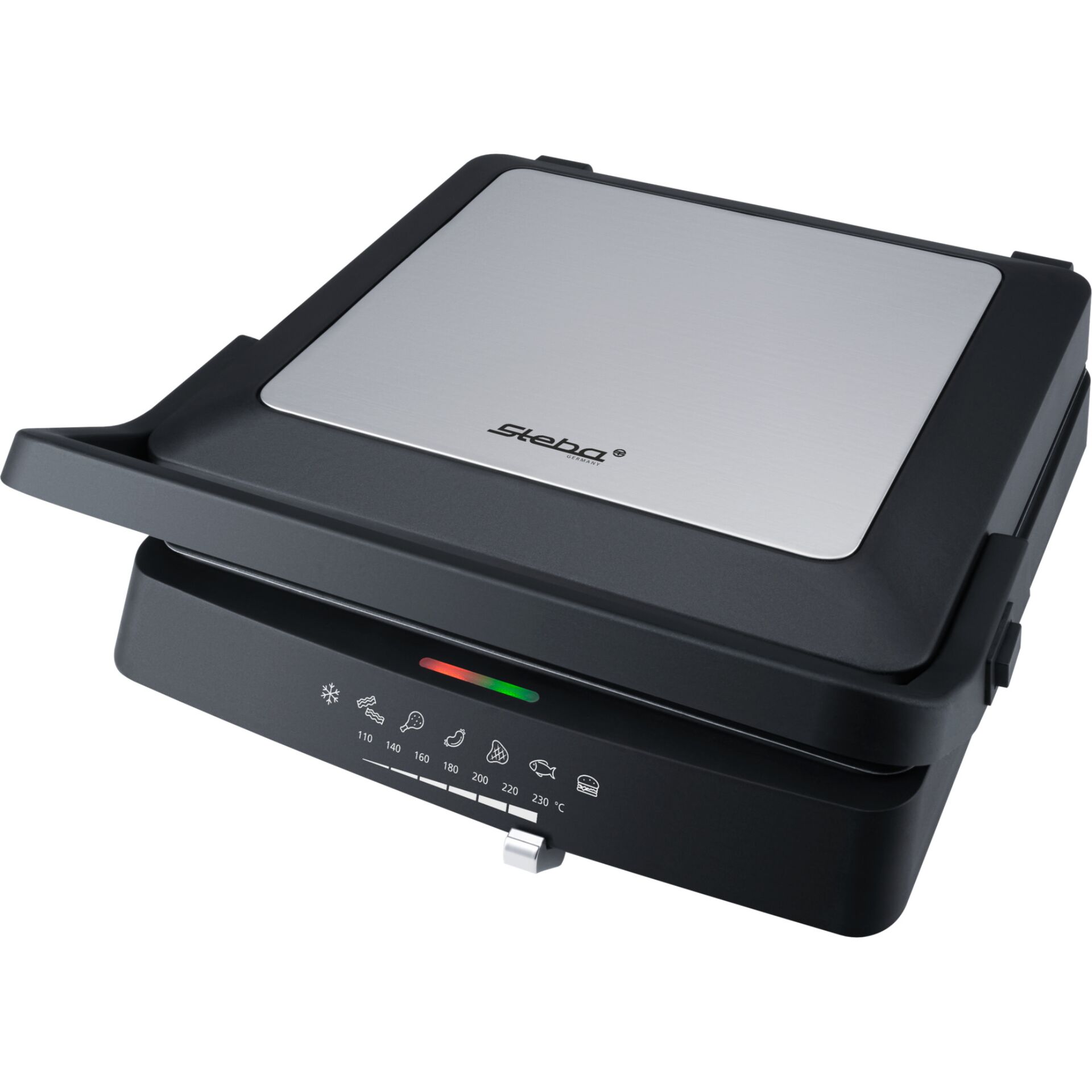 Sandwichmaker, Grill, Edelstahl, Schwarz, Kocheinheit, Grillplatte, Kontaktgrill, Edelstahl, Thermostat, Beheizt