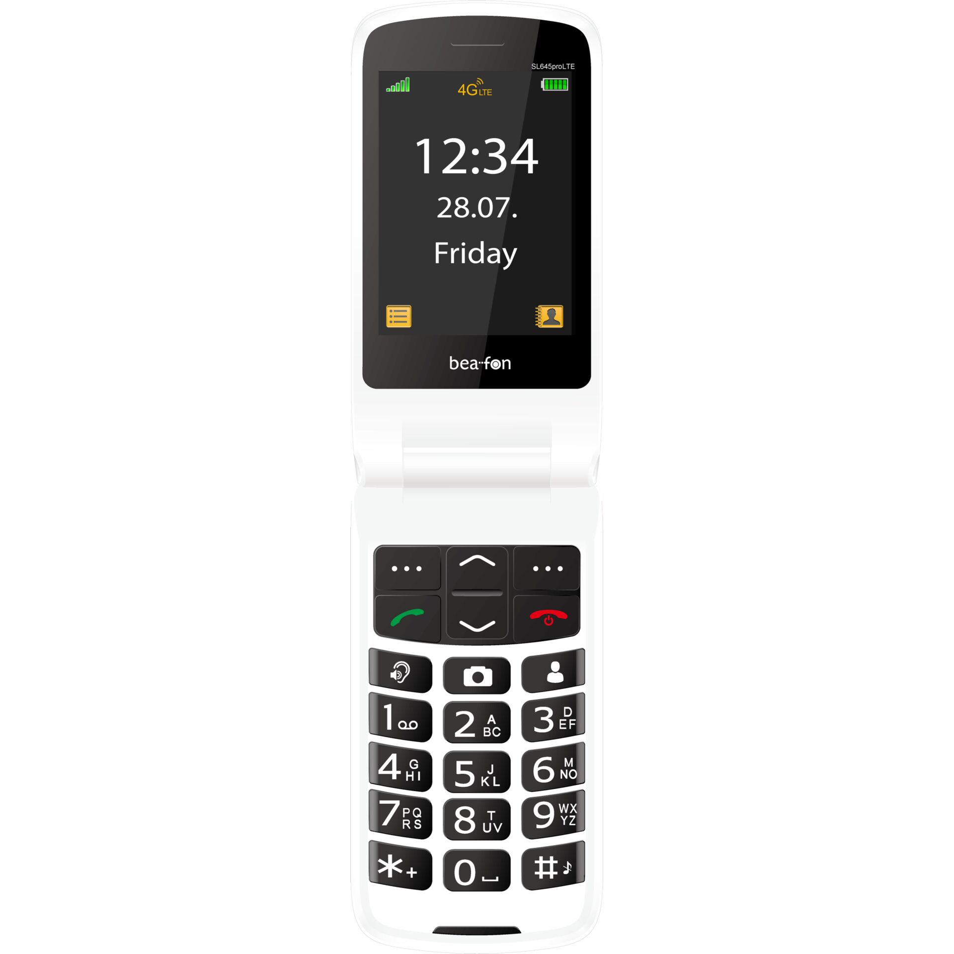 flip-open, feature-phone, clamshell, numeric-keypad, white