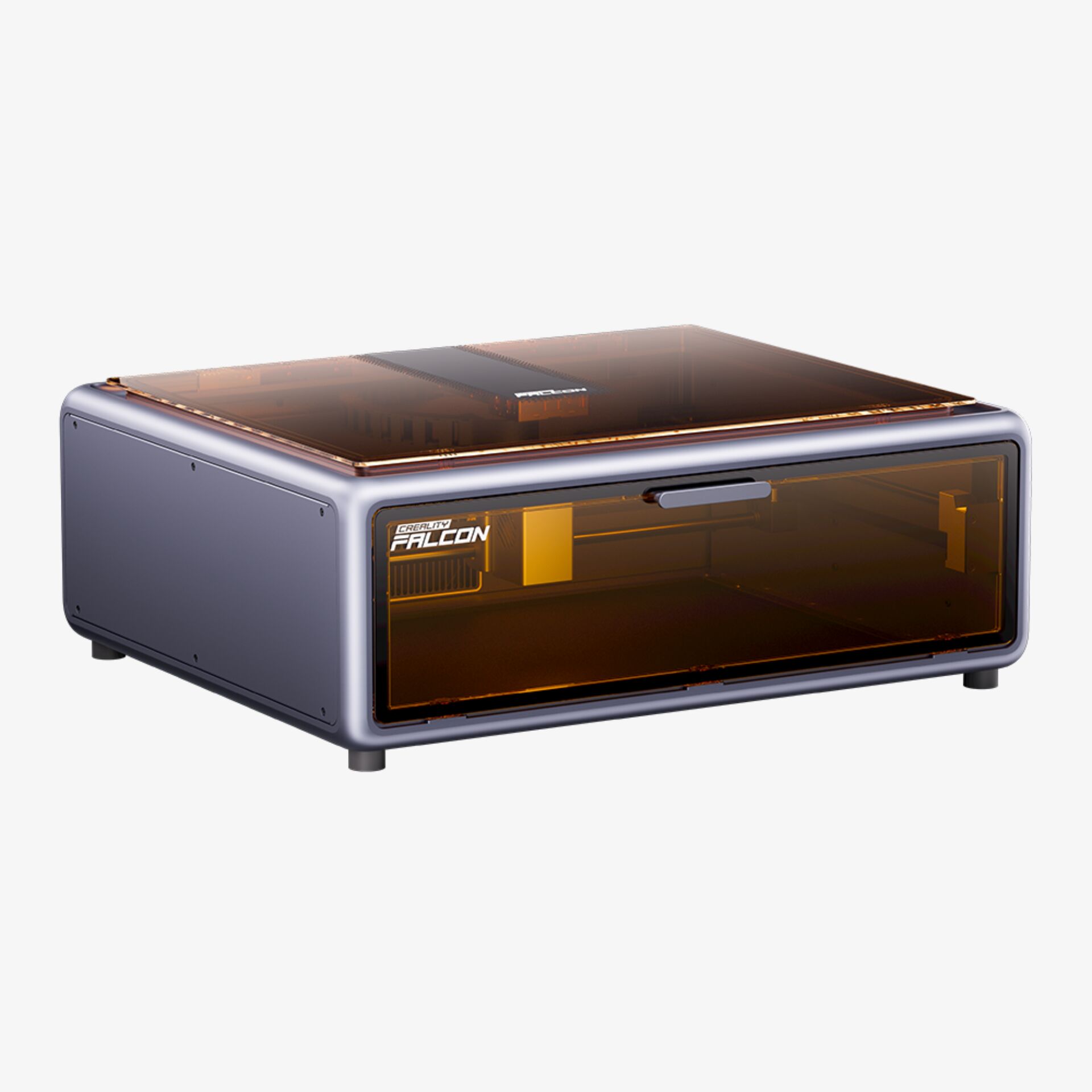 3D-Drucker, geschlossener Schrank, orange getöntes Vorderteil, Glasdeckel, kompakte Bauweise