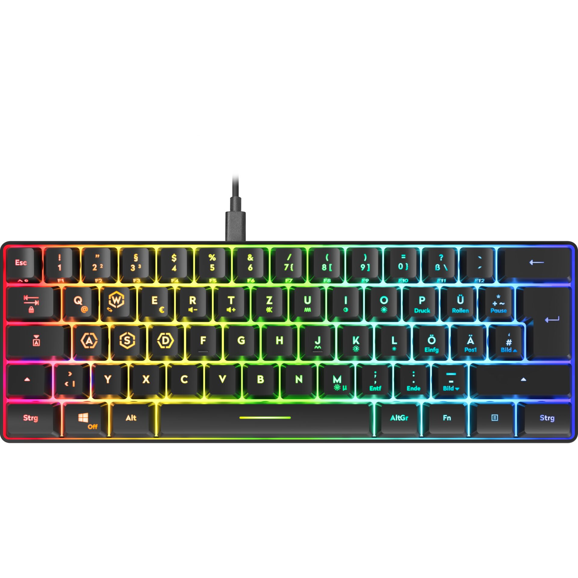 Gaming-Tastatur, RGB-Beleuchtung, USB-Kabelgebunden, Germanische Tastaturbelegung, LED-Beleuchtung