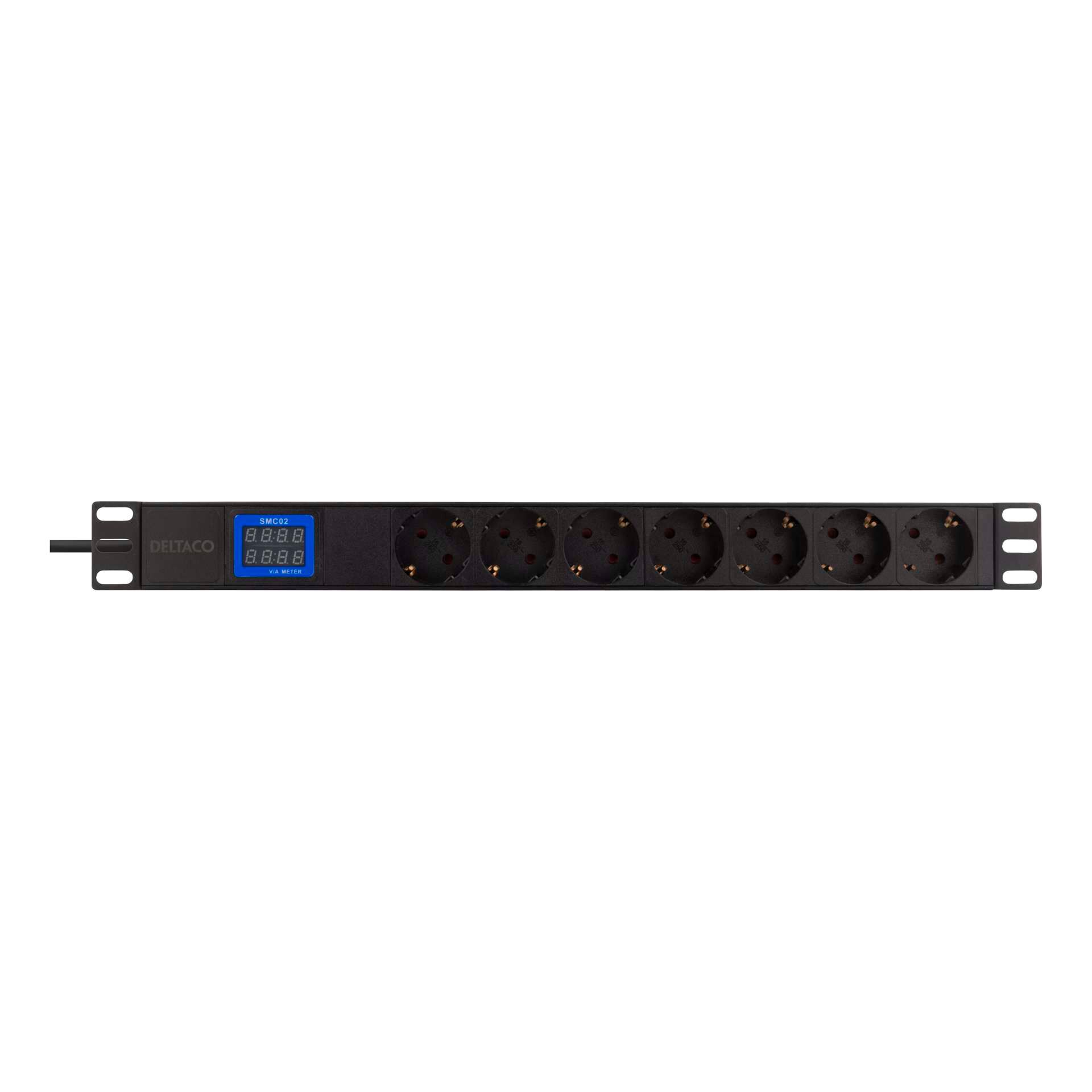 Stromverteiler, Rackpanel, Schuko-Steckdosenleiste, Digitaler Meter, Kunststoffgehäuse