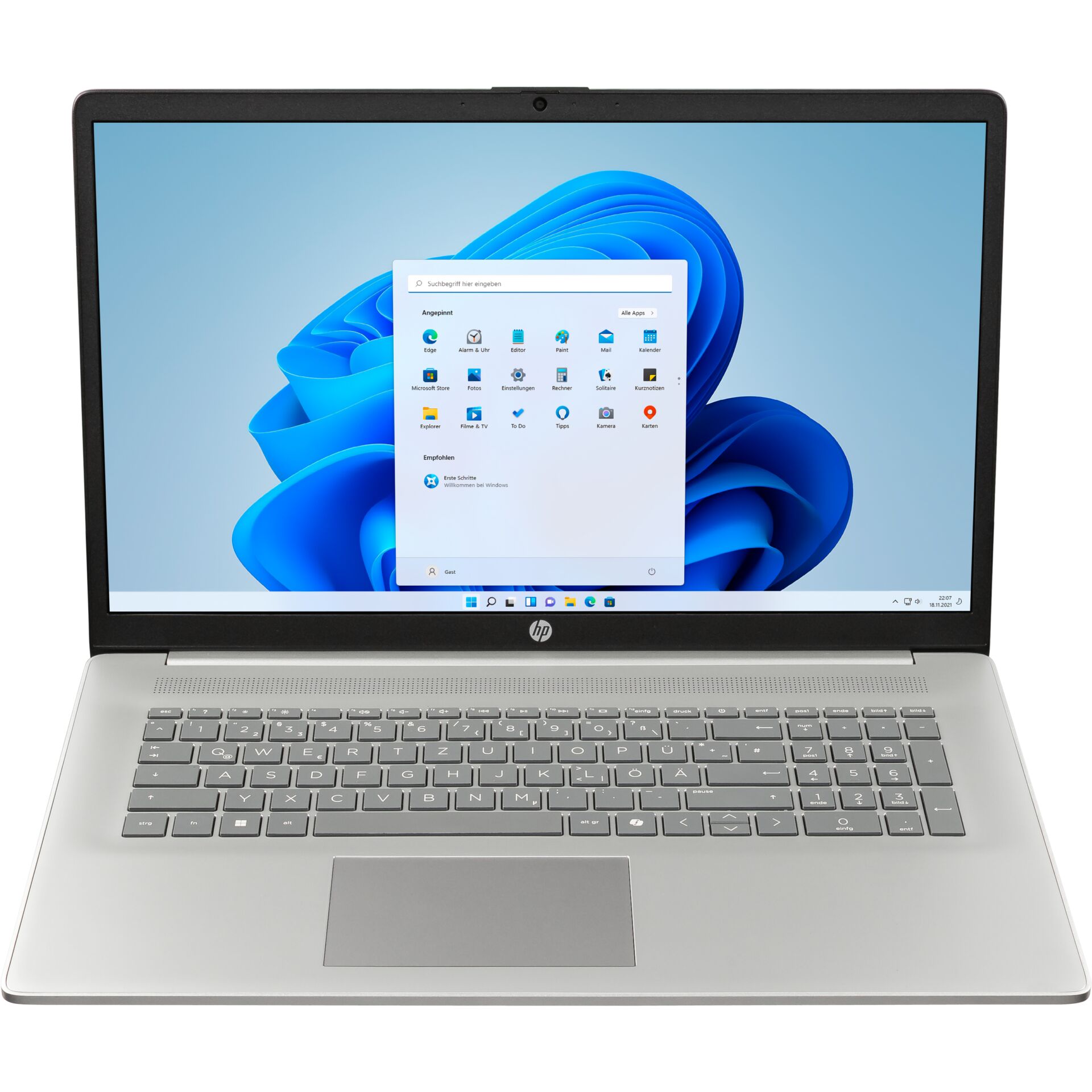 Laptop, Silber, HD-Display, Chiclet-Tastatur, Webkamera, HP-Notebook, Windows 11, silbernes Gehäuse, großes Display, Ziffernblock