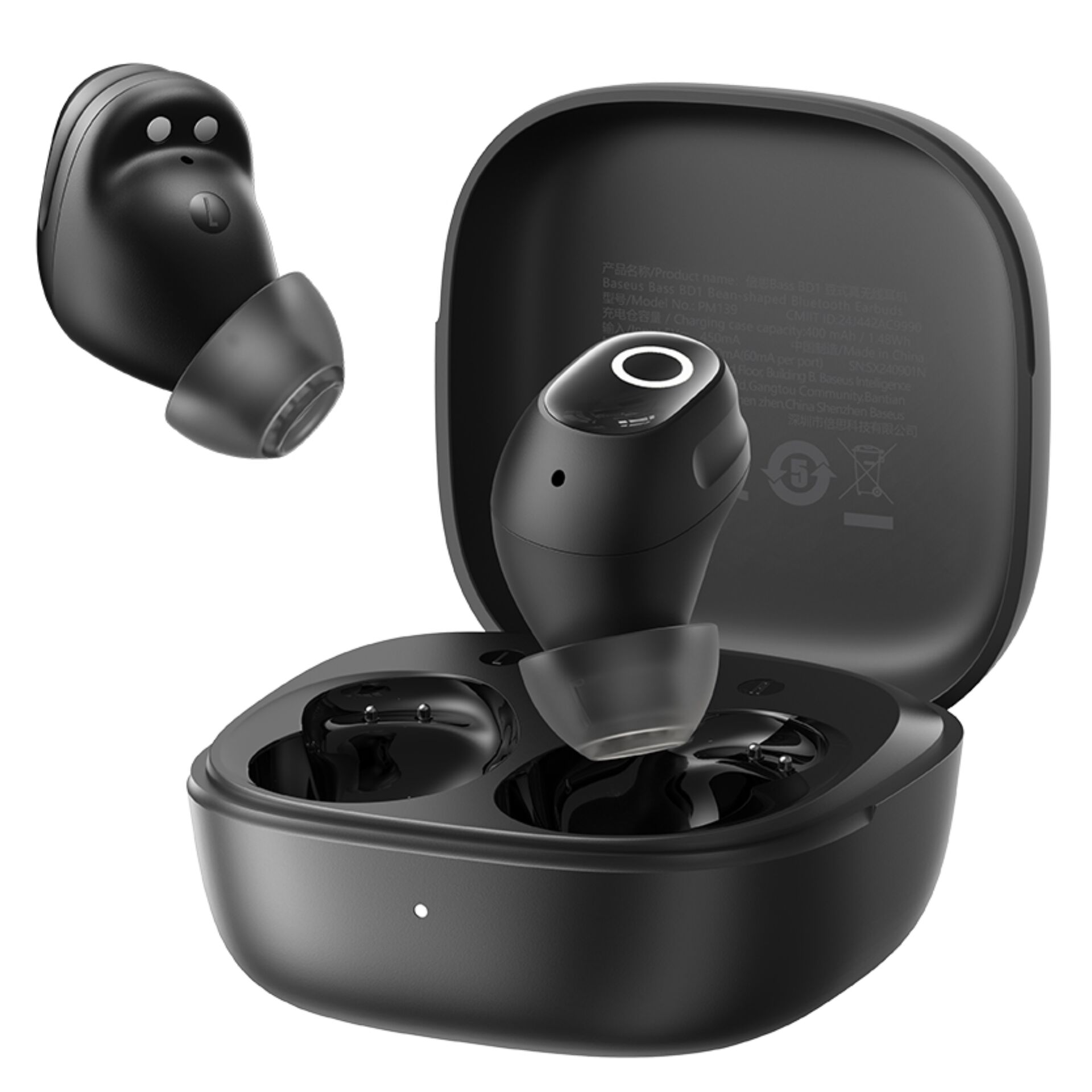 In-Ear, Wireless, Earbuds, Charging Case, Schwarz