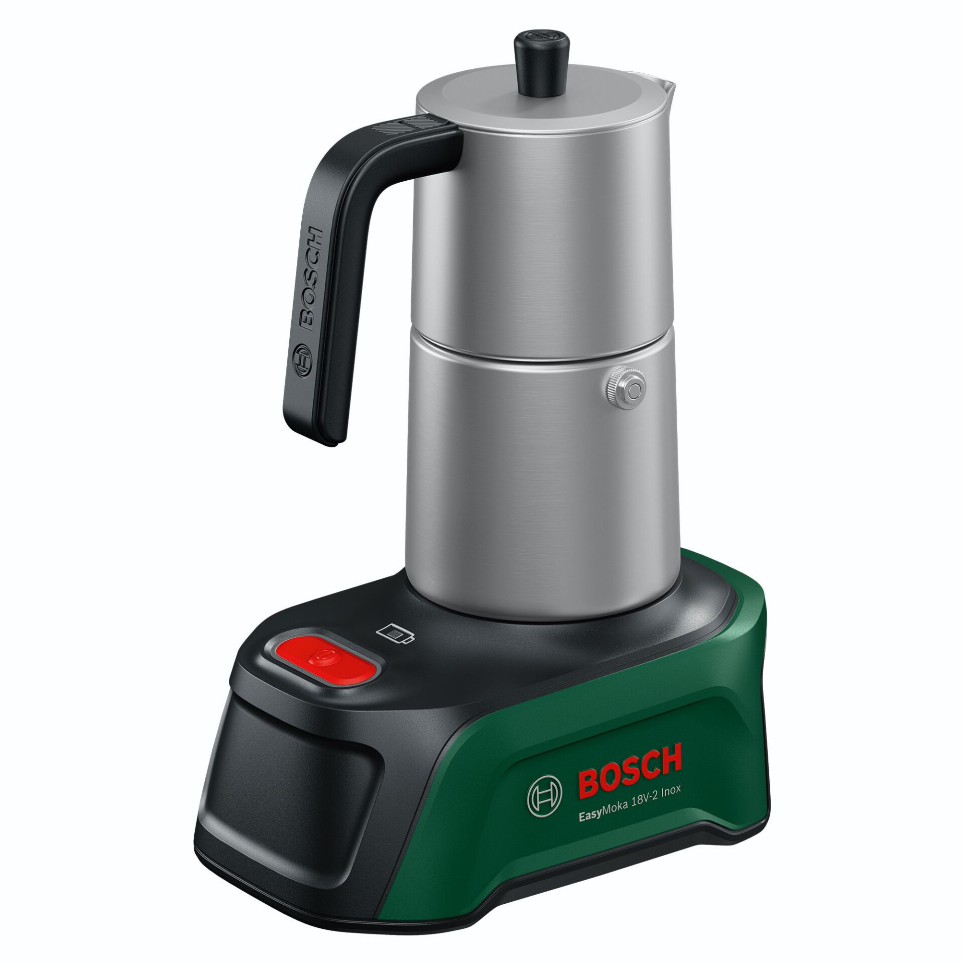 Kaffeemaschine, Mini-Topf, Espressokocher, Stahlgehäuse, Grüner Sockel
