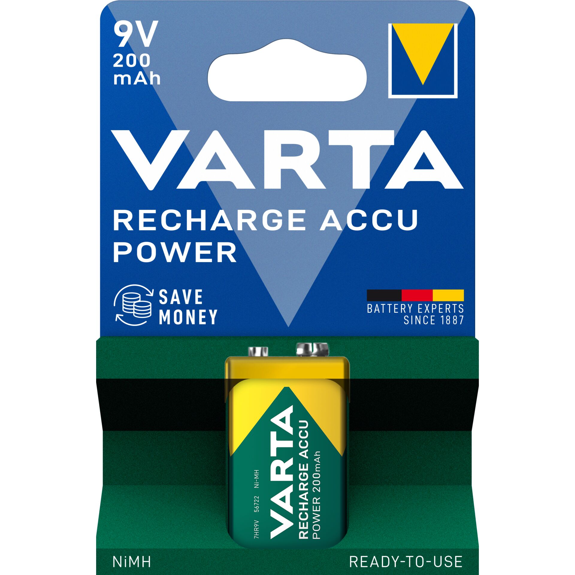 1 Varta Recharge Accu Power 9V  200 mAh