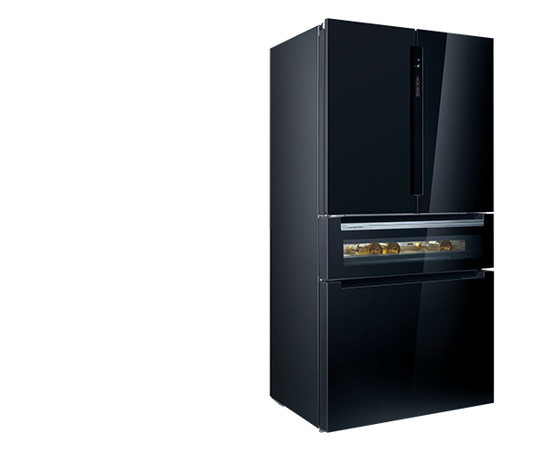 Kühlschrank, Frenchdoor, Schwarz, Edelstahloptik, Kühlteil mit Glasfront