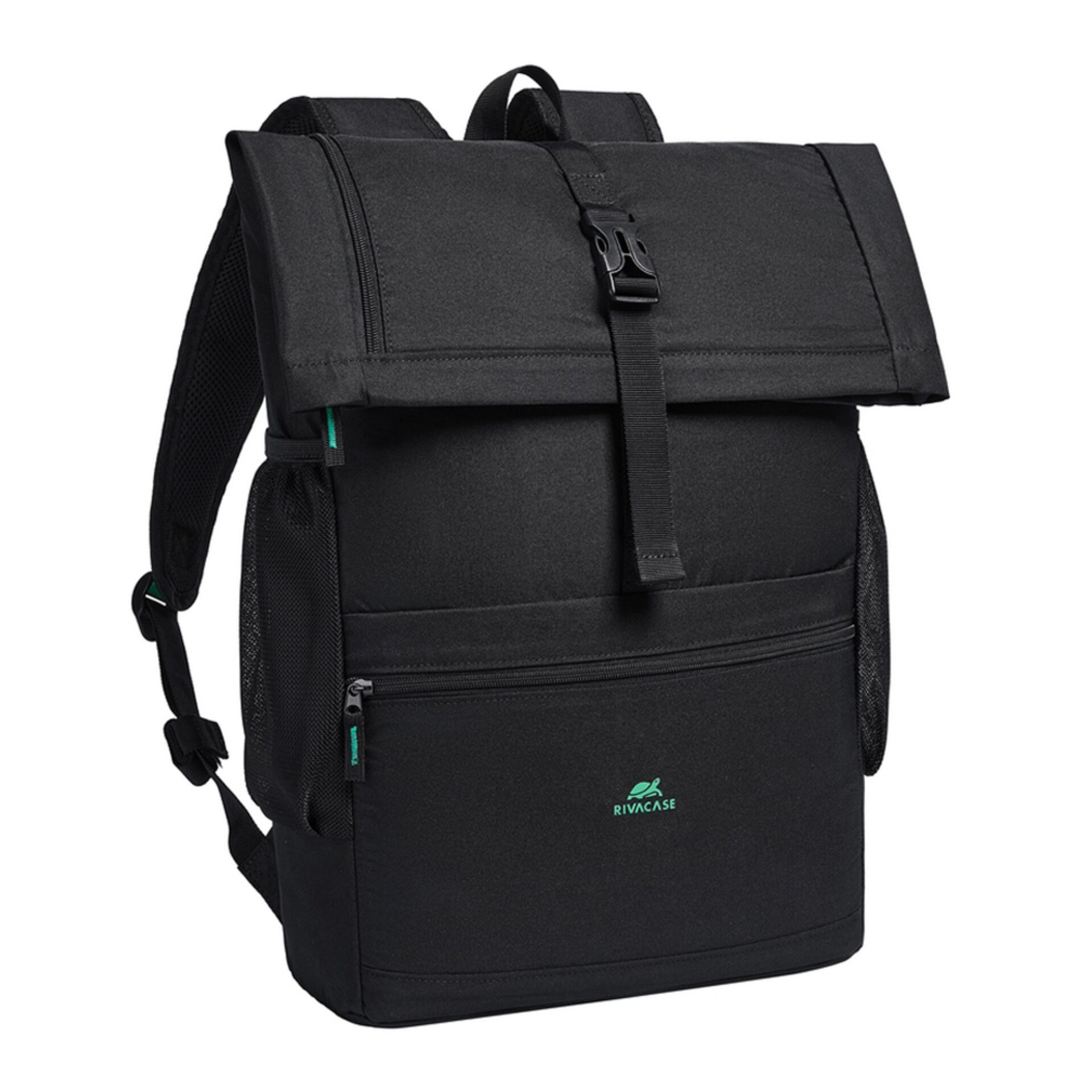 Rucksack, schwarz, Klappdeckel, Steckschnalle, Reißverschlussfach