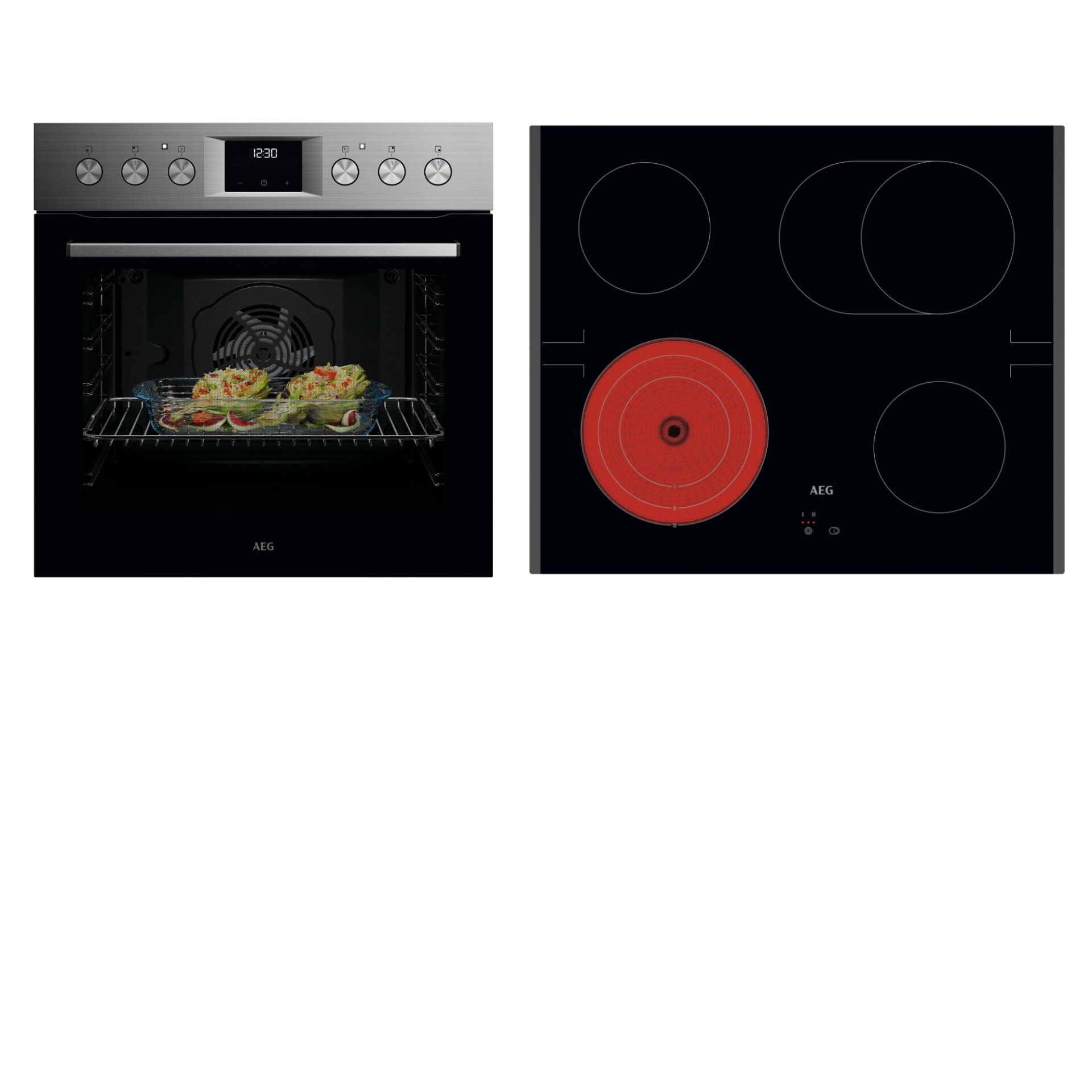 Backofen, Ceranfeld, Induktionskochfeld, Edelstahl, Kochfeld-Set