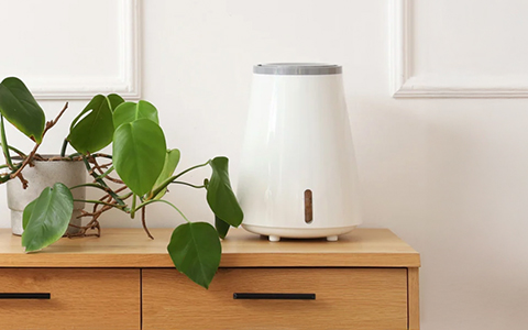 Luftbefeuchter, Ultraschall-Diffusor, Weiß, Holzständer, Kleiner Dampfer
