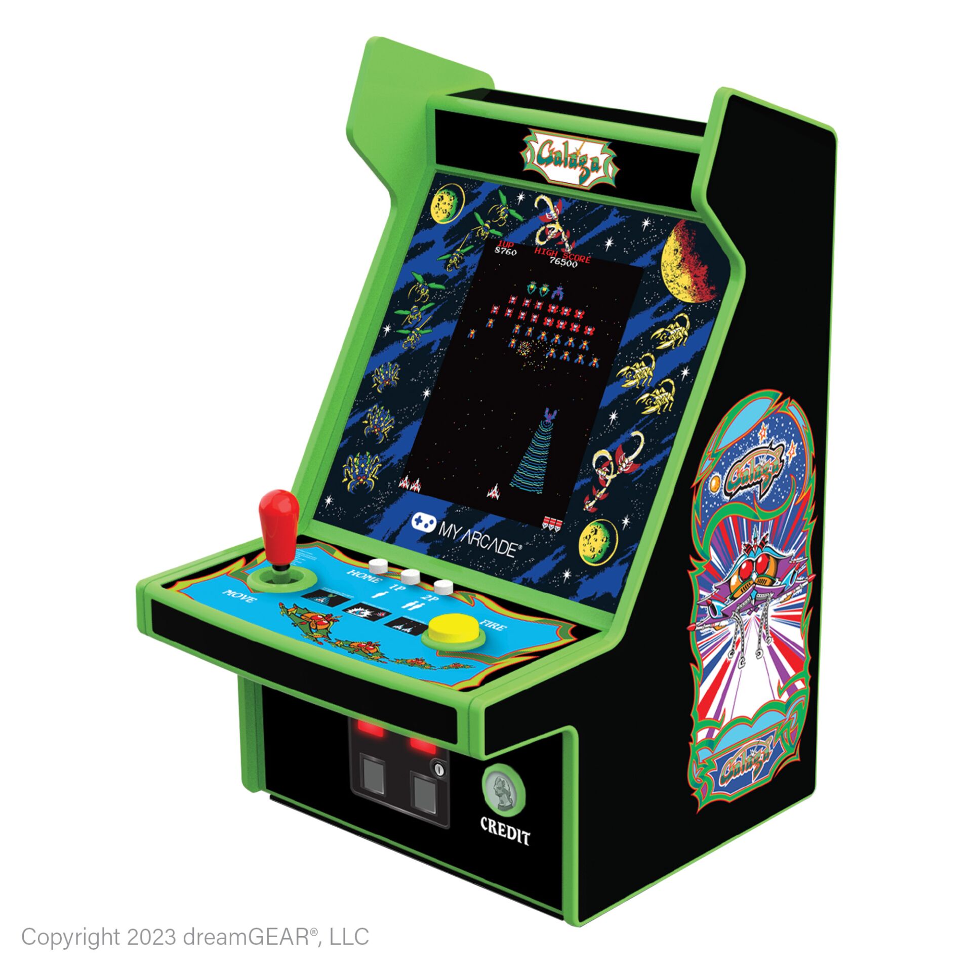 Arcade-Kabine, Mini-Arcade, Grüne Kabine, Joystick, Münzslot