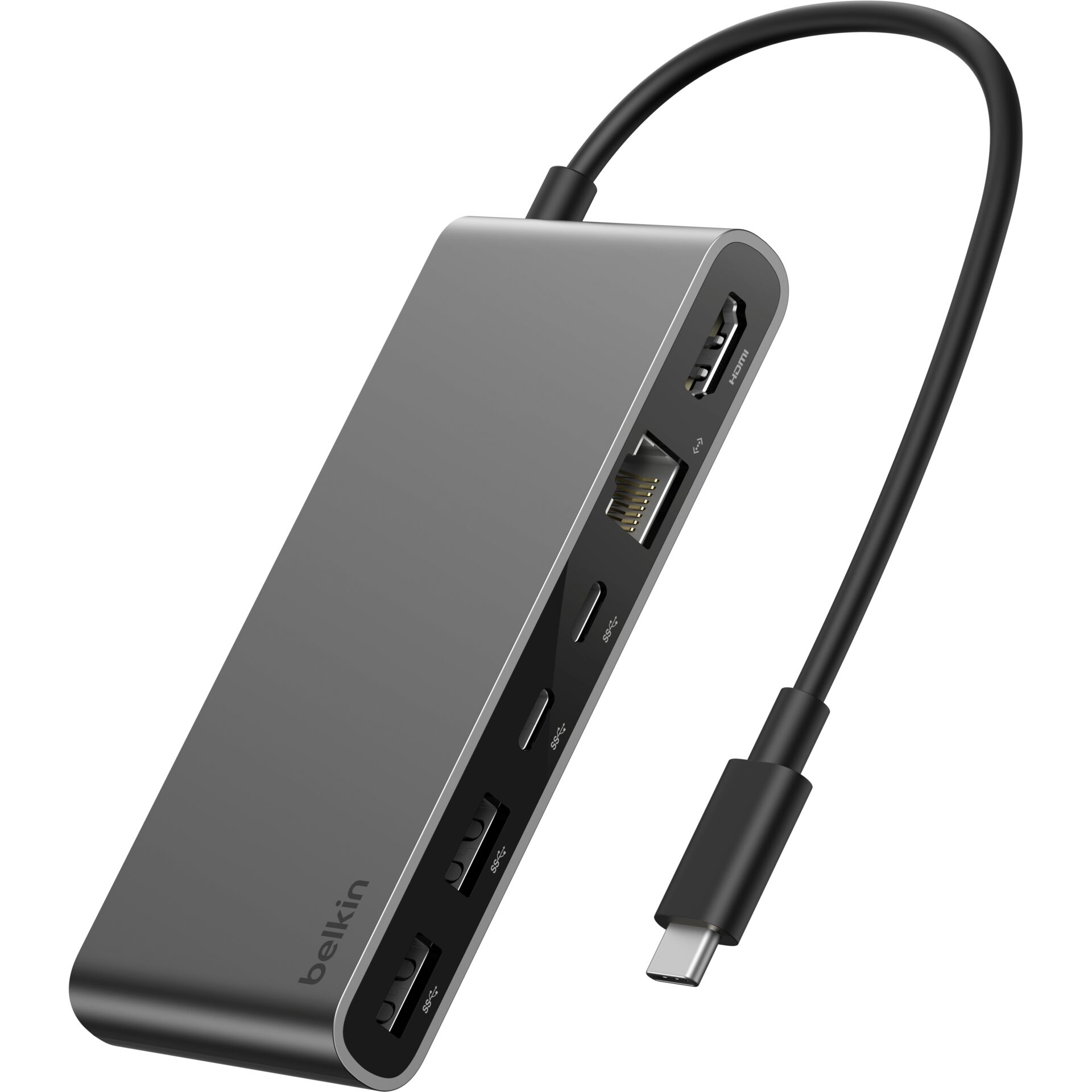 USB-C Hub, HDMI-Port, USB-A Anschlüsse, Ethernet-Anschluss, USB-C, Aluminium, Grau, Multiport
