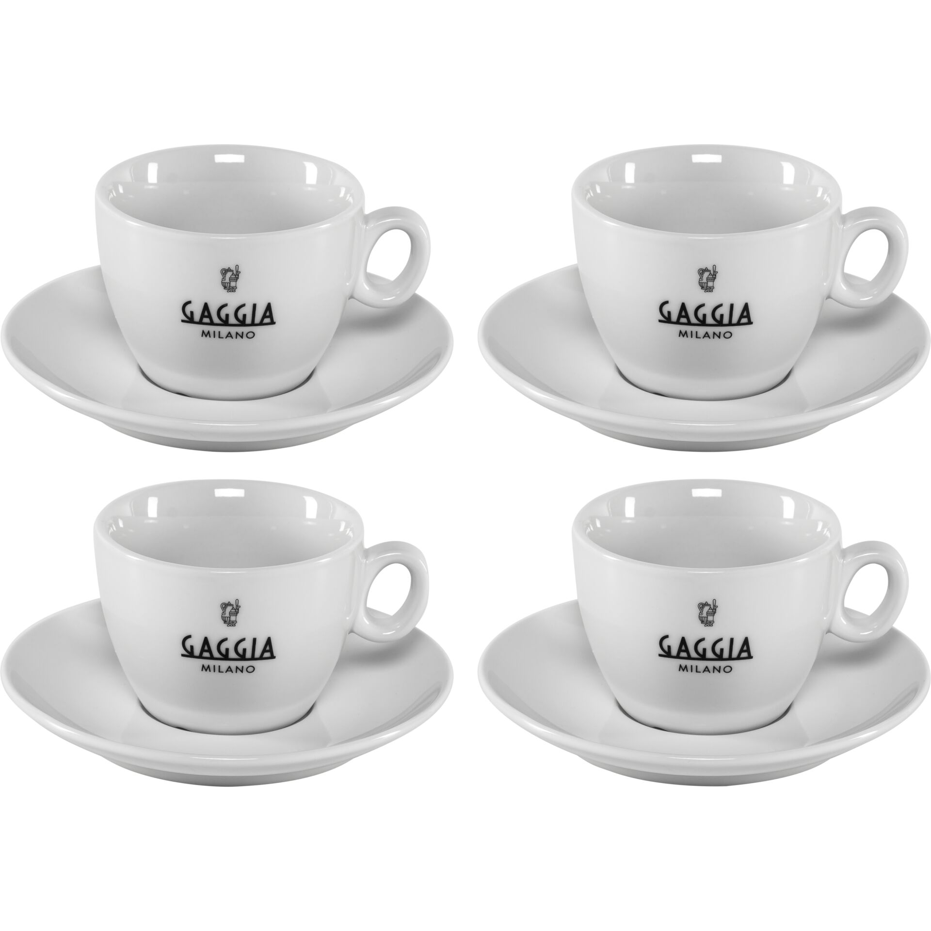 Espresso-Tassen, Tassen-Set, weißes Porzellan, Gaggia Milano, Vierer-Set