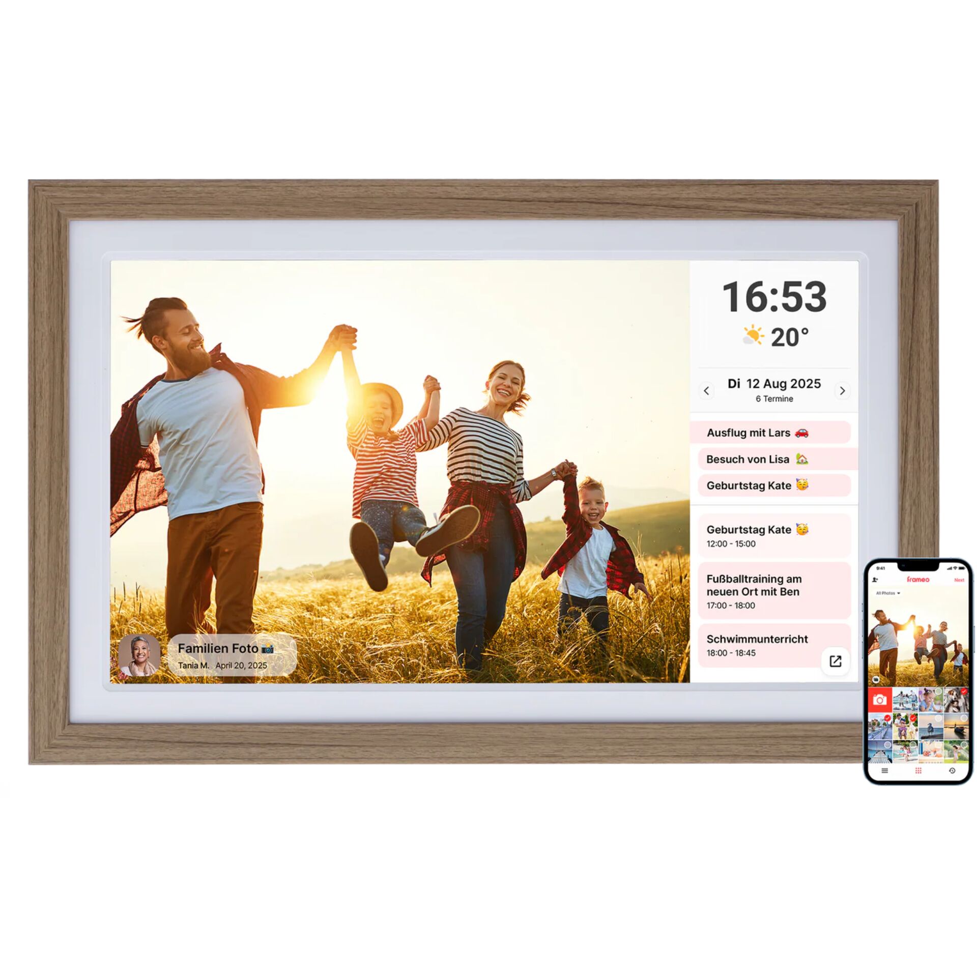digitaler Bilderrahmen, Fotosrahmen, Holzrahmen, Familienfoto, Smart-Display