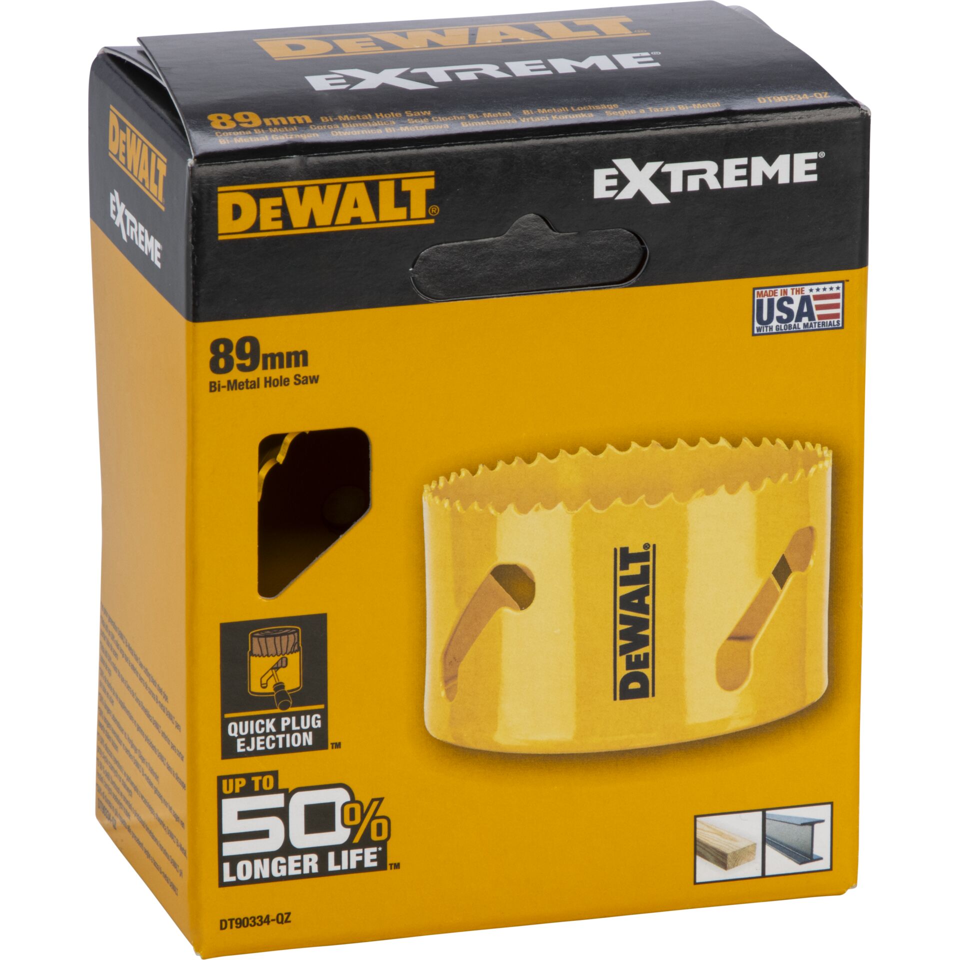 Bi-metal Lochsäge, 89mm, gelb, Schnellsteck-Entlastung, Dewalt Extreme