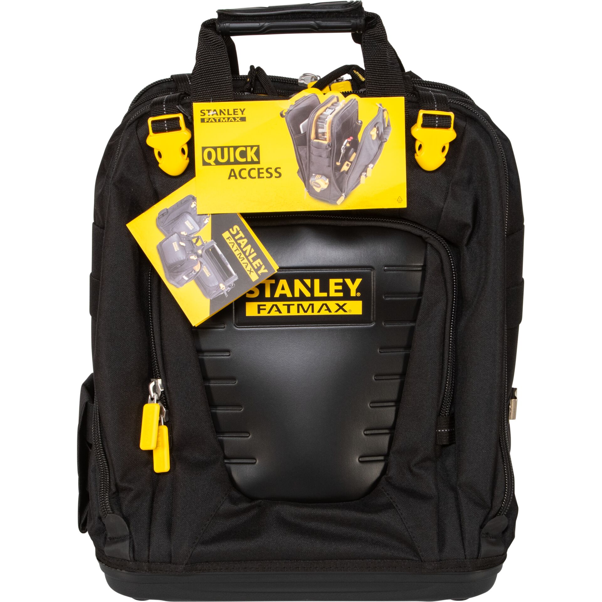 Rucksack, Schultertasche, Nano Koffer, Schwarz, Fronttasche, Rucksack, Schwarz, Kunststoffschutz, Gelb Akzente, Stanley FatMax