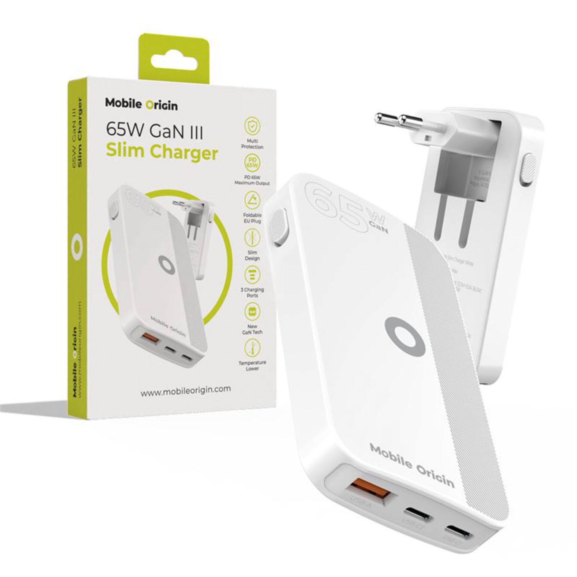 65W, GaN III, Slim Charger, USB-C, White charger