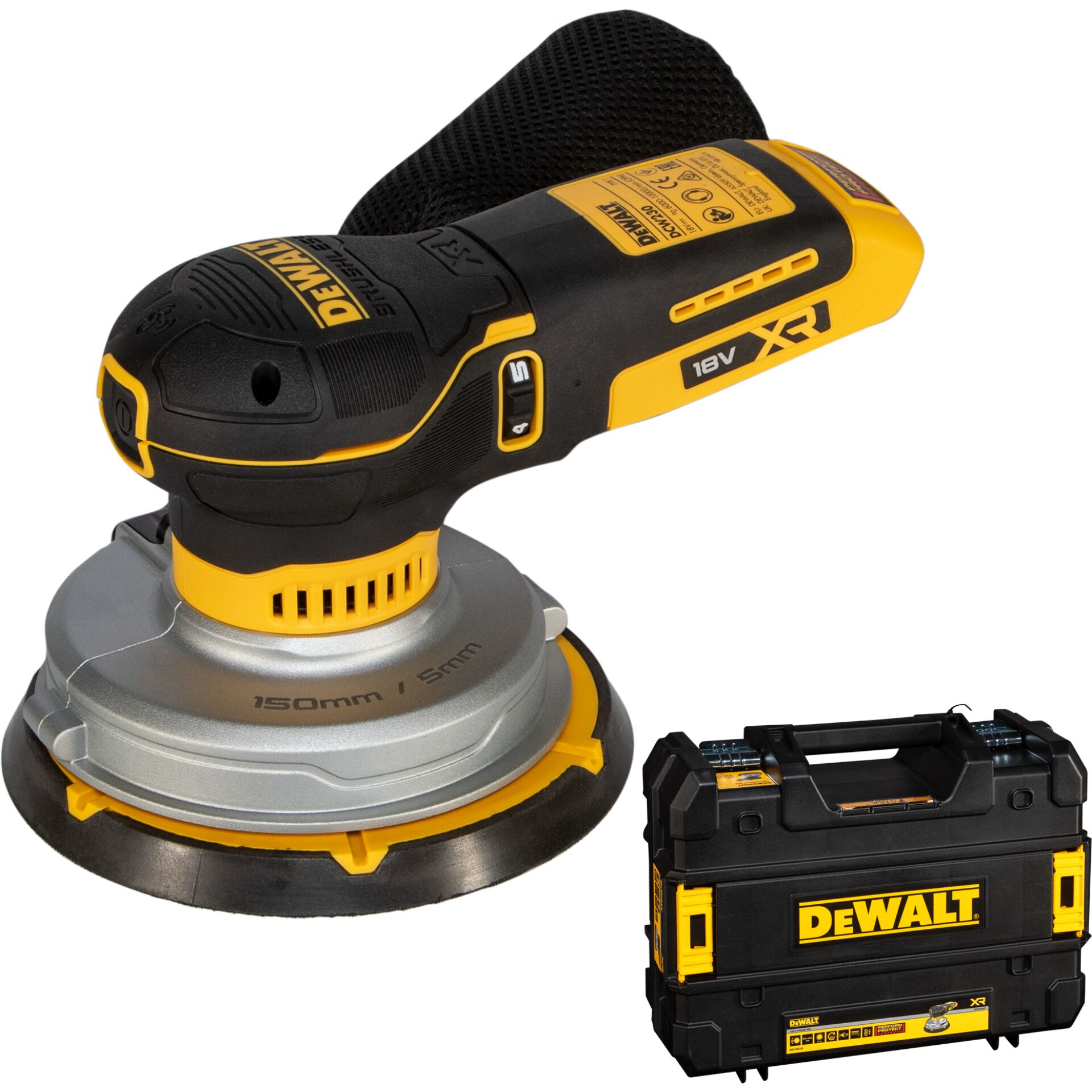 Akku-Exzenterschleifer, 18 V, 150-mm-Schleifteller, Staubfangsack, Transportkoffer