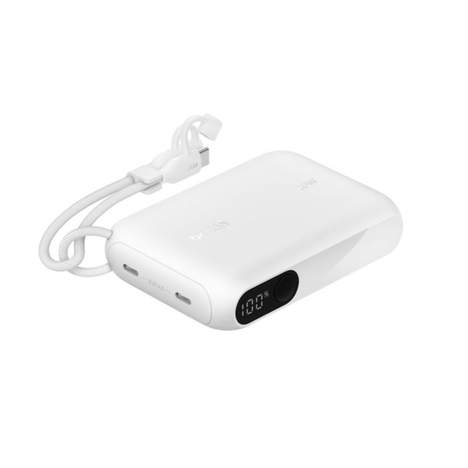 Powerbank, USB-C, Digitale Anzeige, Weiß, Kompakt