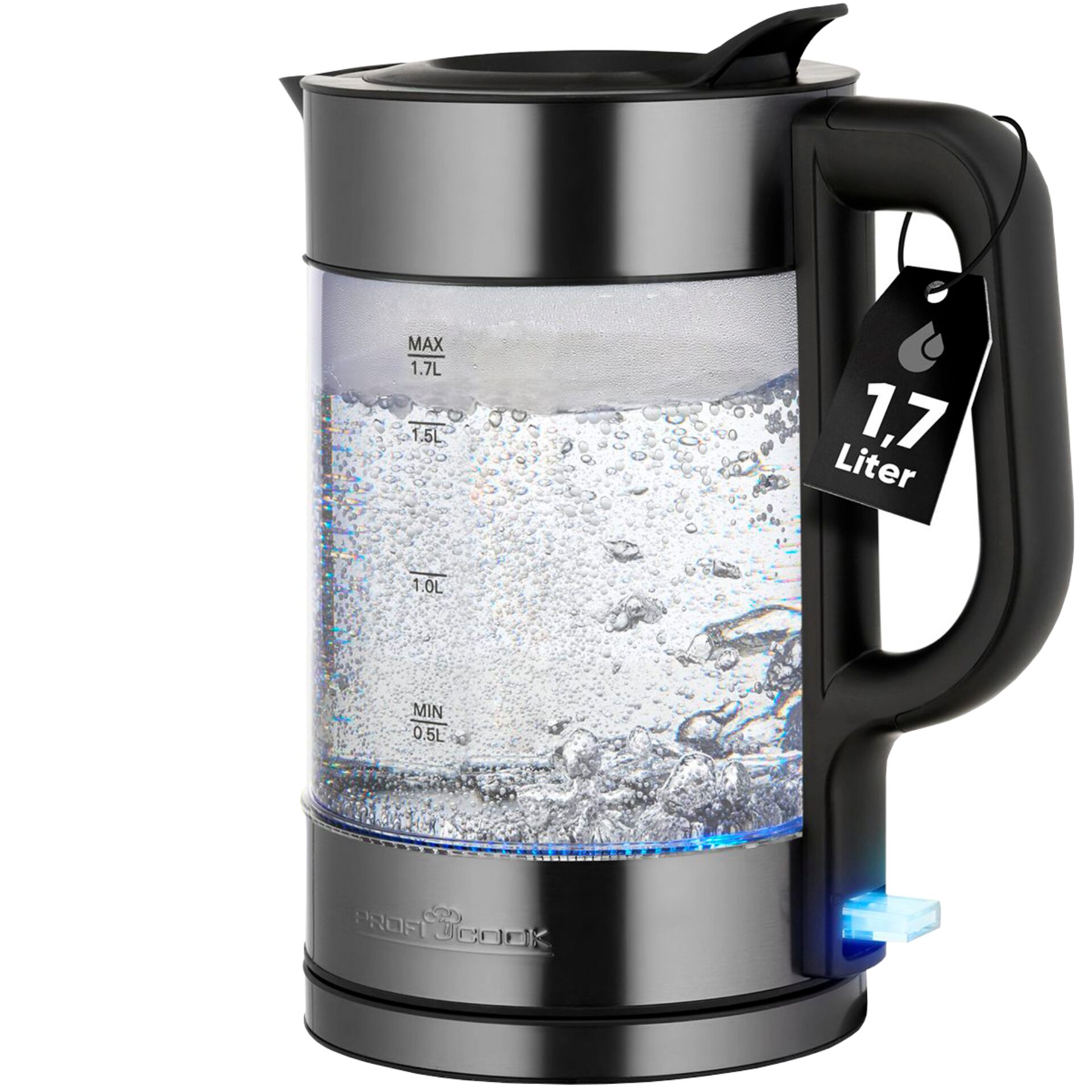 Wasserkocher,  1,7 Liter,  Glasbehälter,  Temperaturanzeige,  Schnellkocher