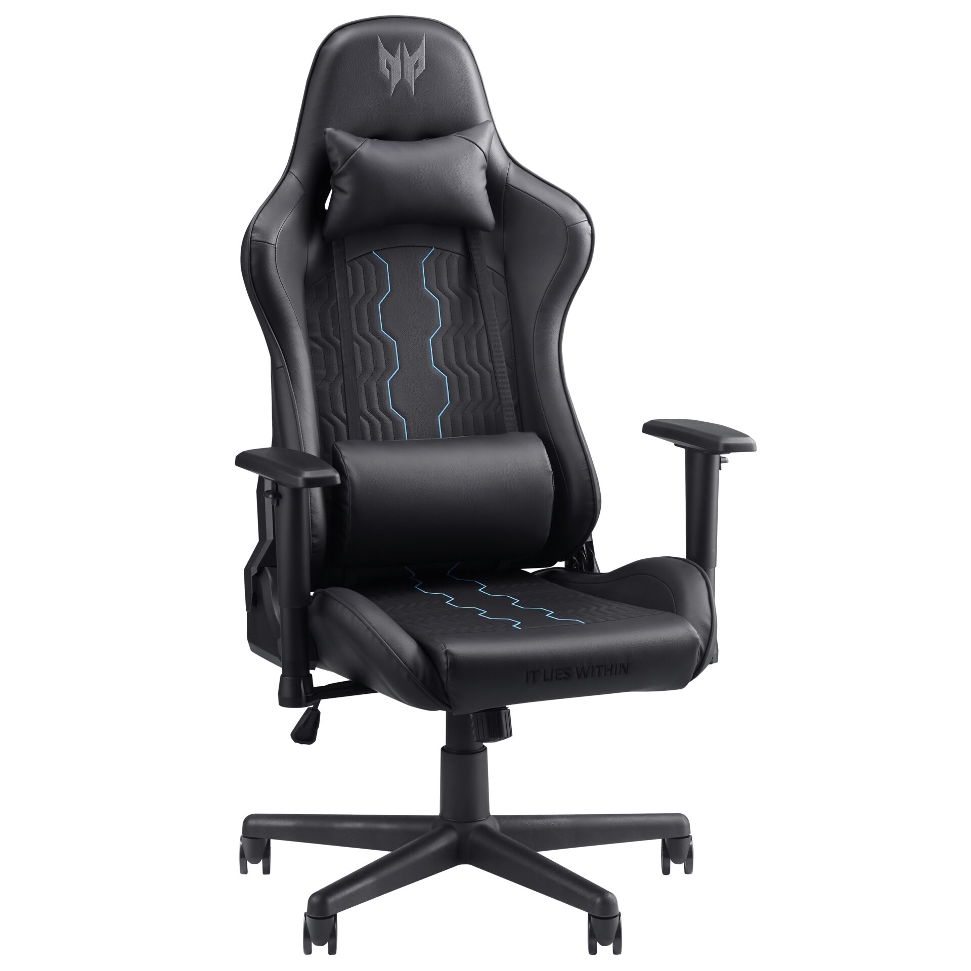 Gamingstuhl, Bürostuhl, schwarz, Nackenstütze, Lendenkissen