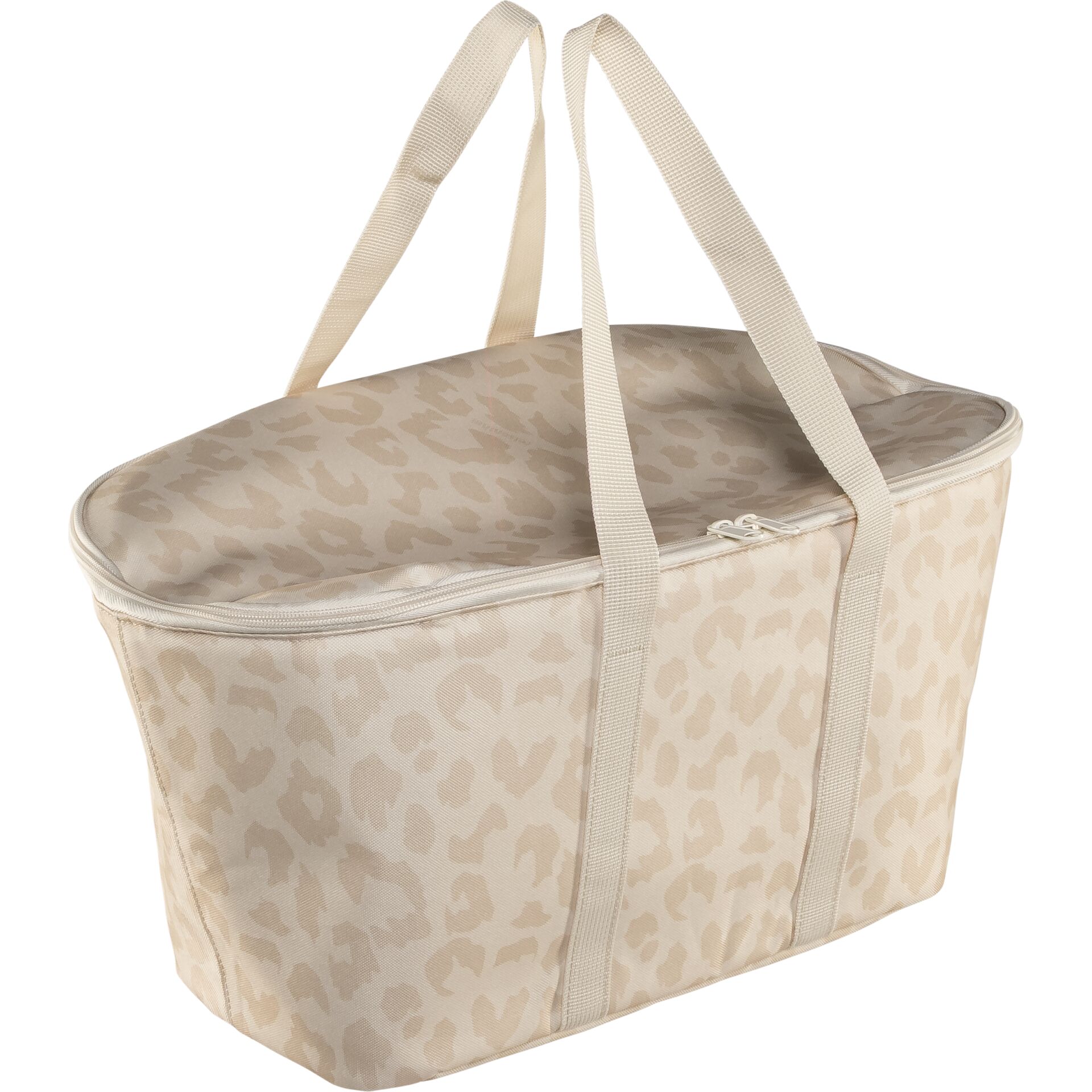 Tasche, Korbtasche, Leopard Muster, Beige, Tragetasche