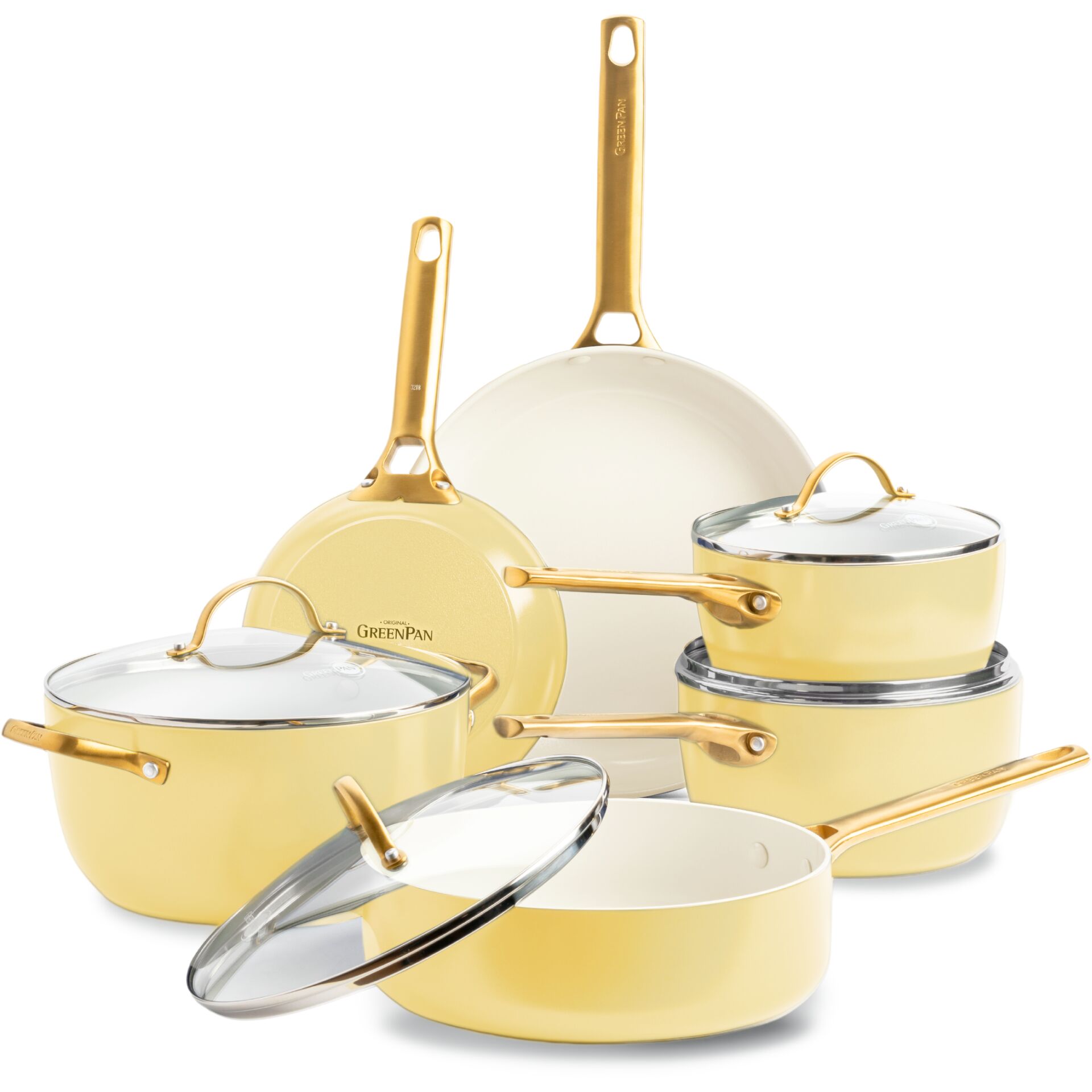 Kaser Material, Goldfarbene Pfannen, Pfannenset, Bratpfannen set, Glasdeckel