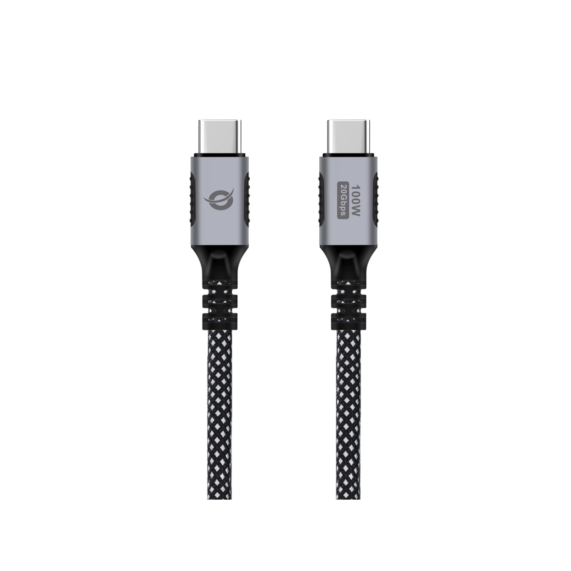 USB-C Kabel, Typ-C, 100W, geflochten, metallgrau