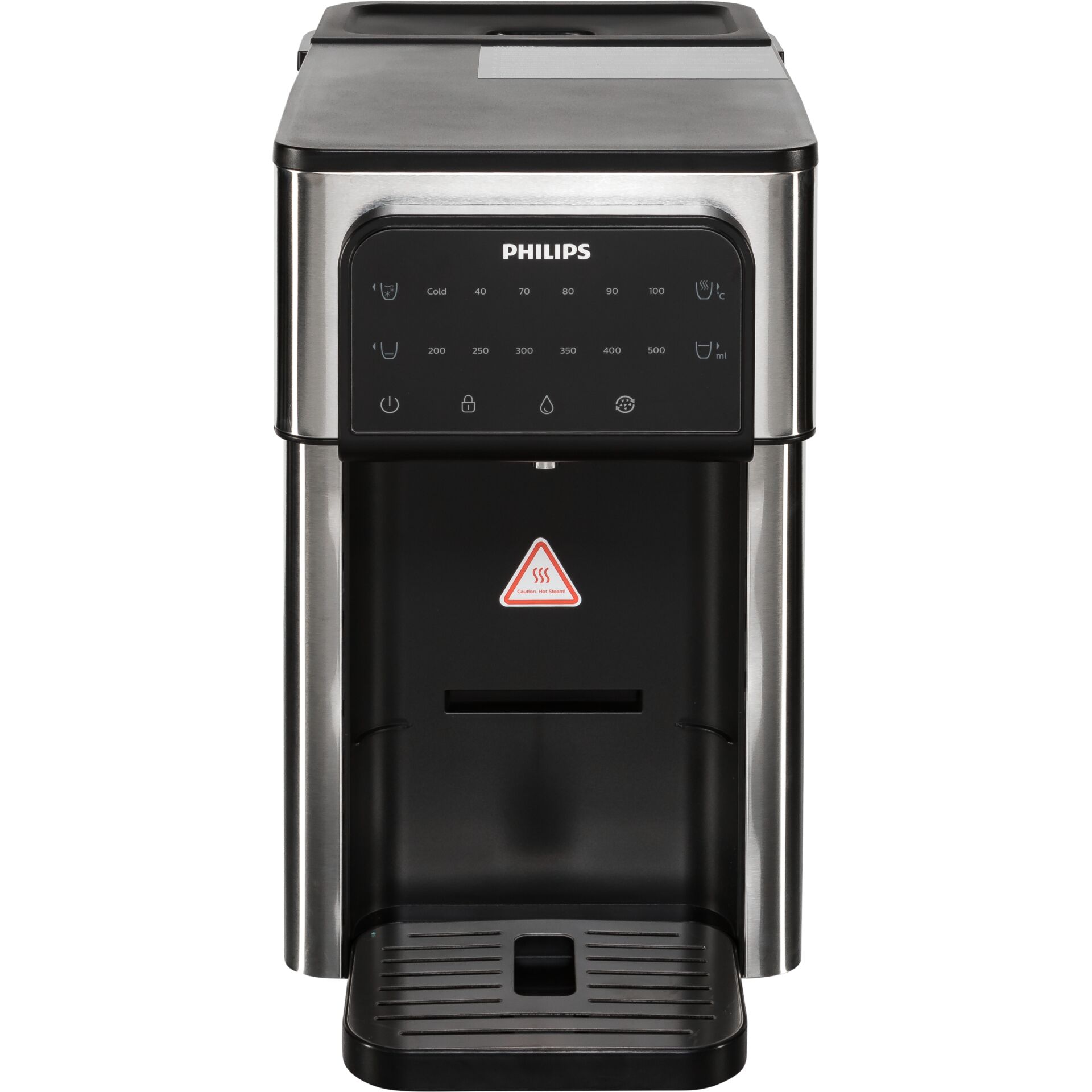Kaffeemaschine, Kaffeeautomat, Einschub-Display, Dampf-Tropfbereich, Schwarz-Silber
