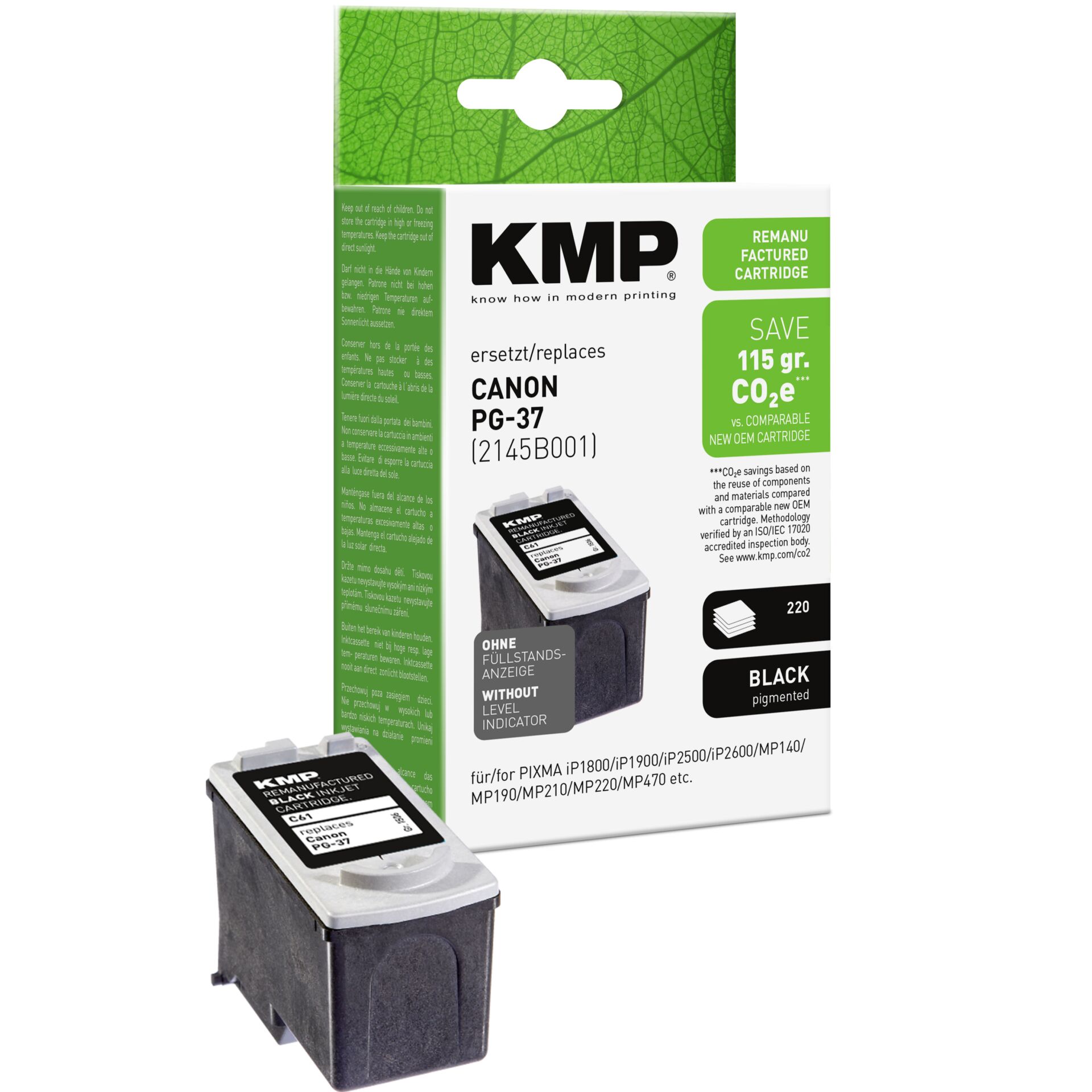 Adapter, Elektronik, QR Code, Tintenpatrone, Canon PG-37, Pigmenttinte, KMP Refill, Druckerzubehör