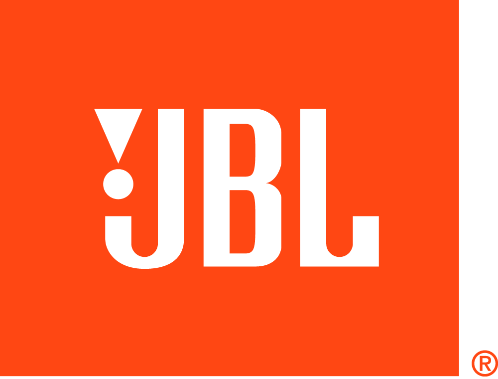 Lautsprecher Logo, JBL Logo, oranger Hintergrund, Markenlogo, Elektronik Zubehör