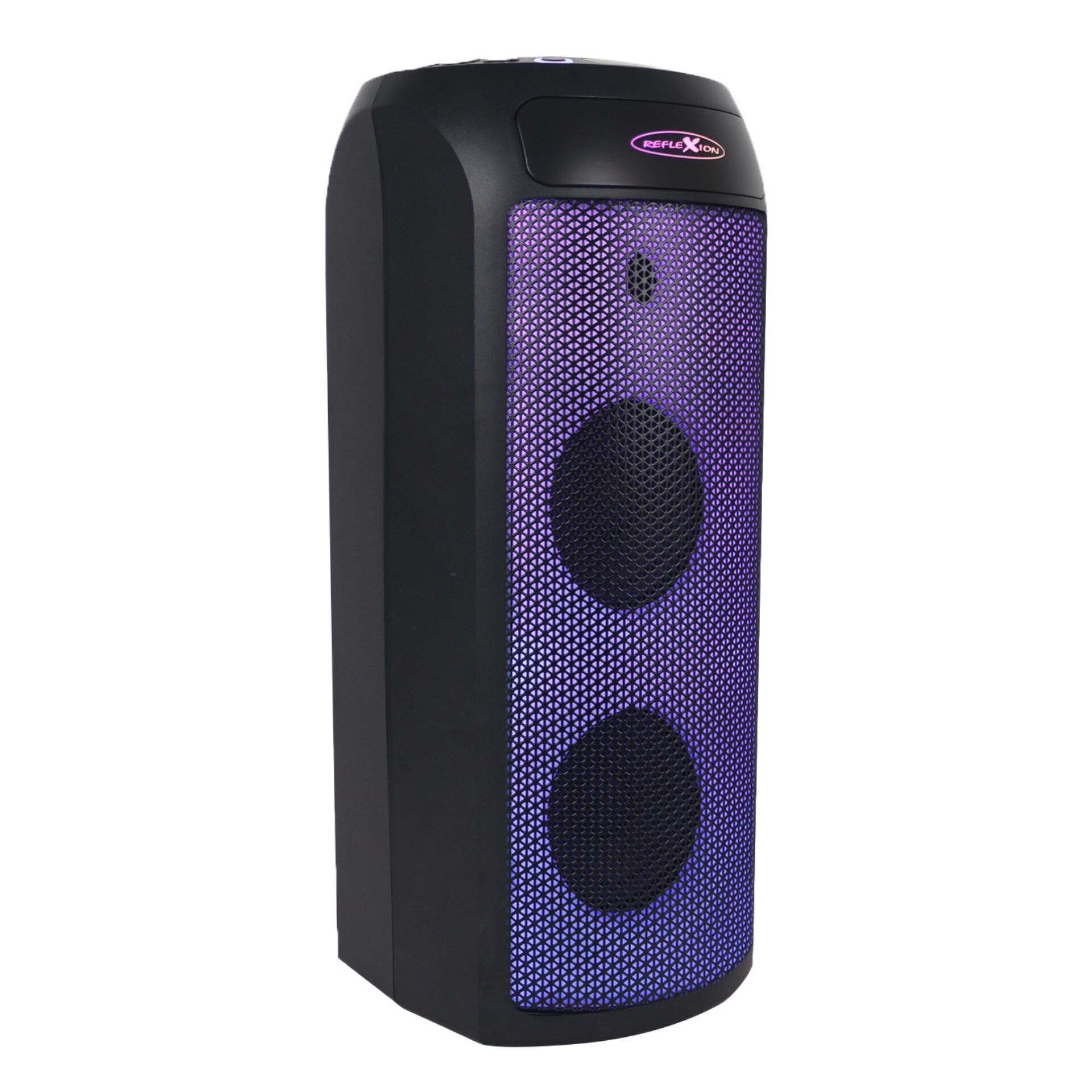 Boombox, Bluetooth-Lautsprecher, Tragbarer Speaker, Lila LEDs, Metallgitter