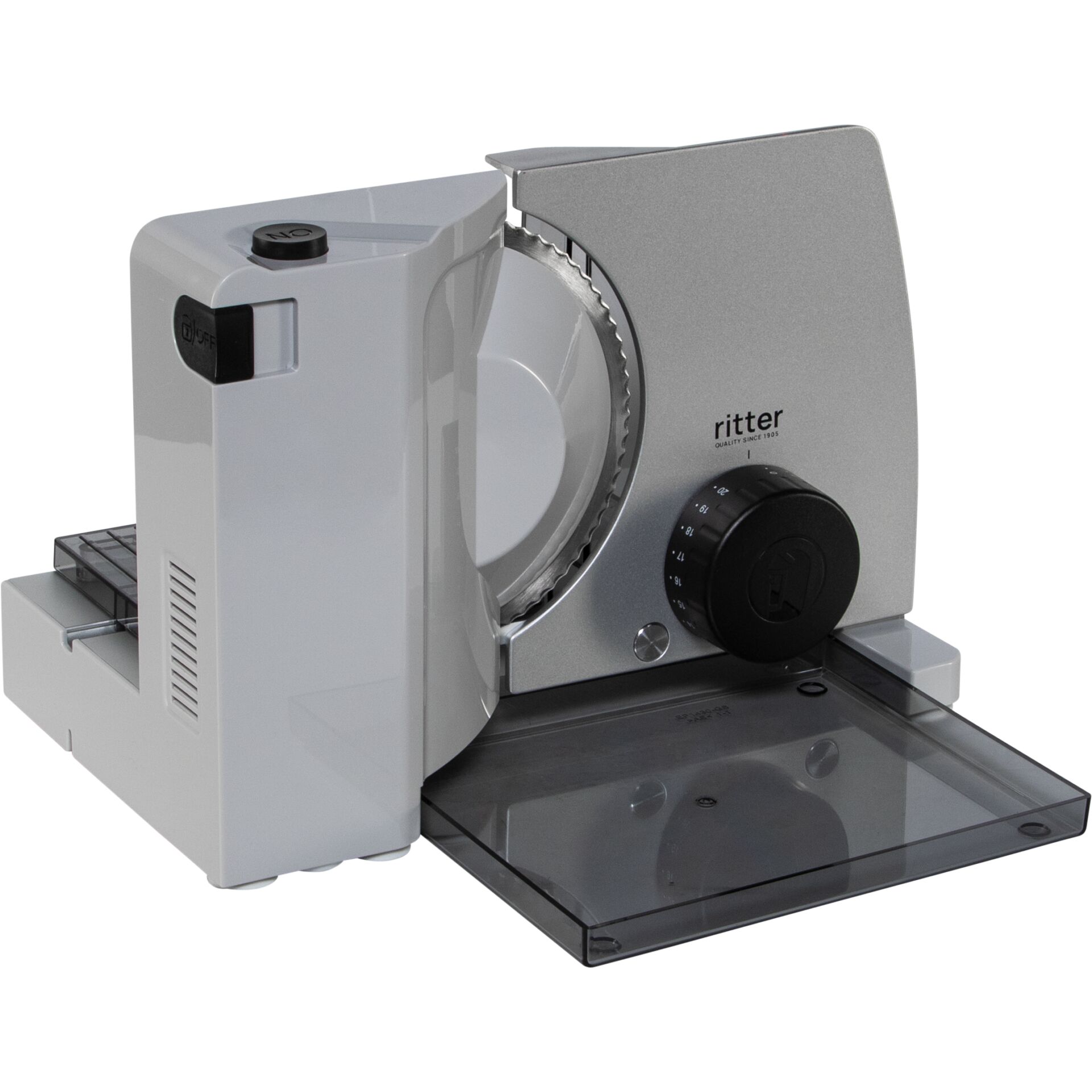 Schneidemaschine, Rotationsmesser, Rundschneider, Gelenkfront, Transparentes Ablagefach