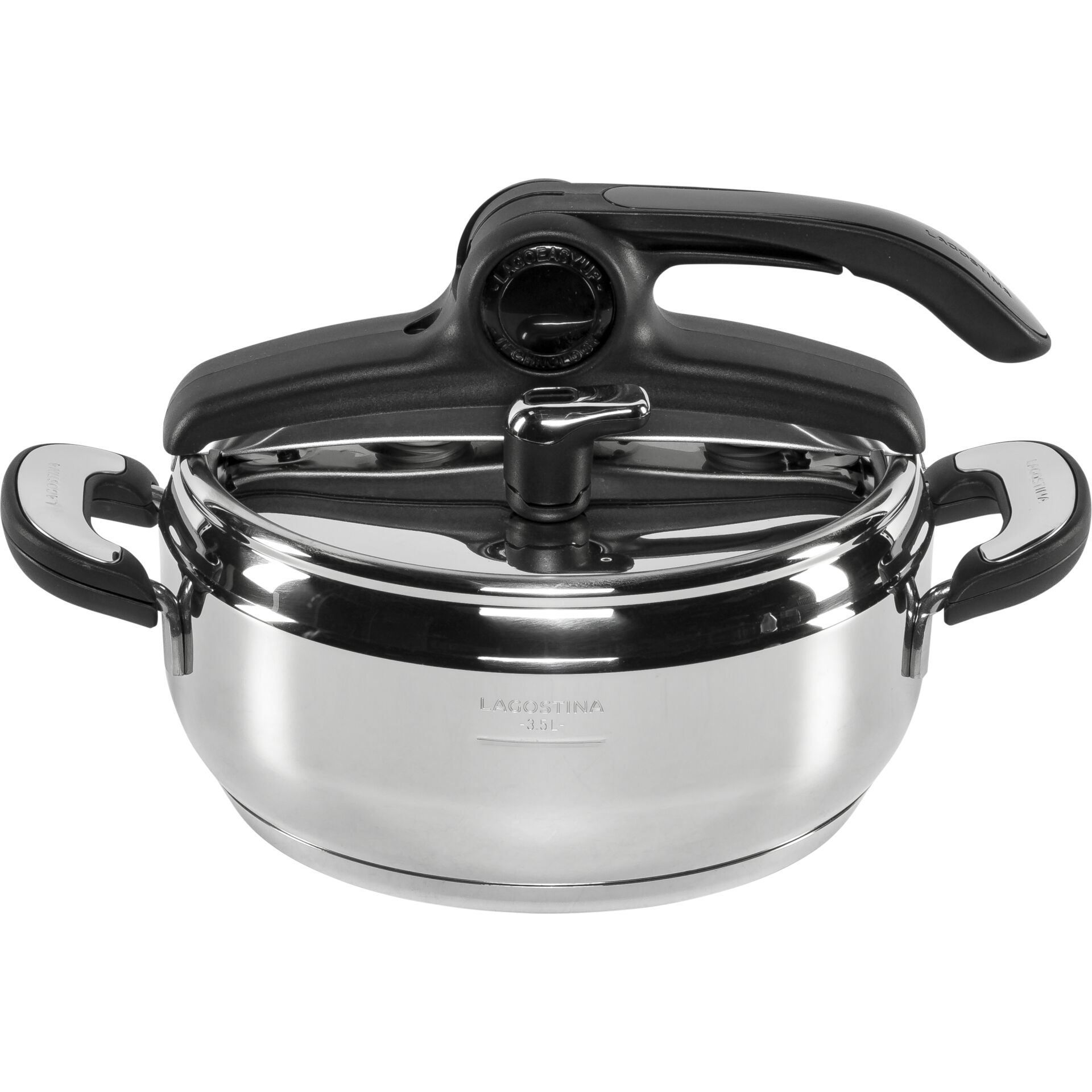 Dampfdrucktopf, Kochgeschirr, Edelstahl, Dampfdrucktopf 3,5L, SchwarzGriff