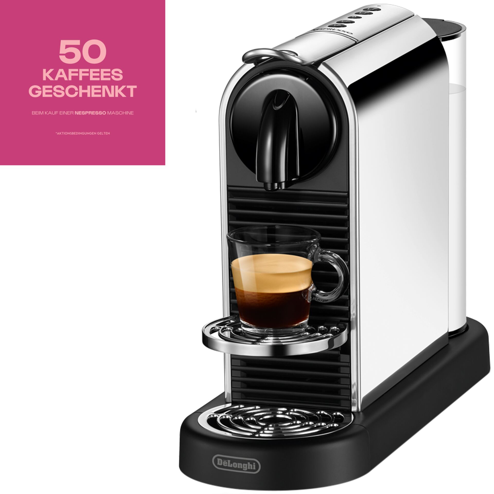 Pokal, Getränk, Kaffee, Kaffeetasse, Espresso, Kaffeekapselmaschine, Espressomaschine, Kaffeezubereitung, Kapselsystem, Chrom/Schwarz, Kaffeemaschine, Espressomaschine, Kapselmaschine, Tassenportion, Chrom/Metallic