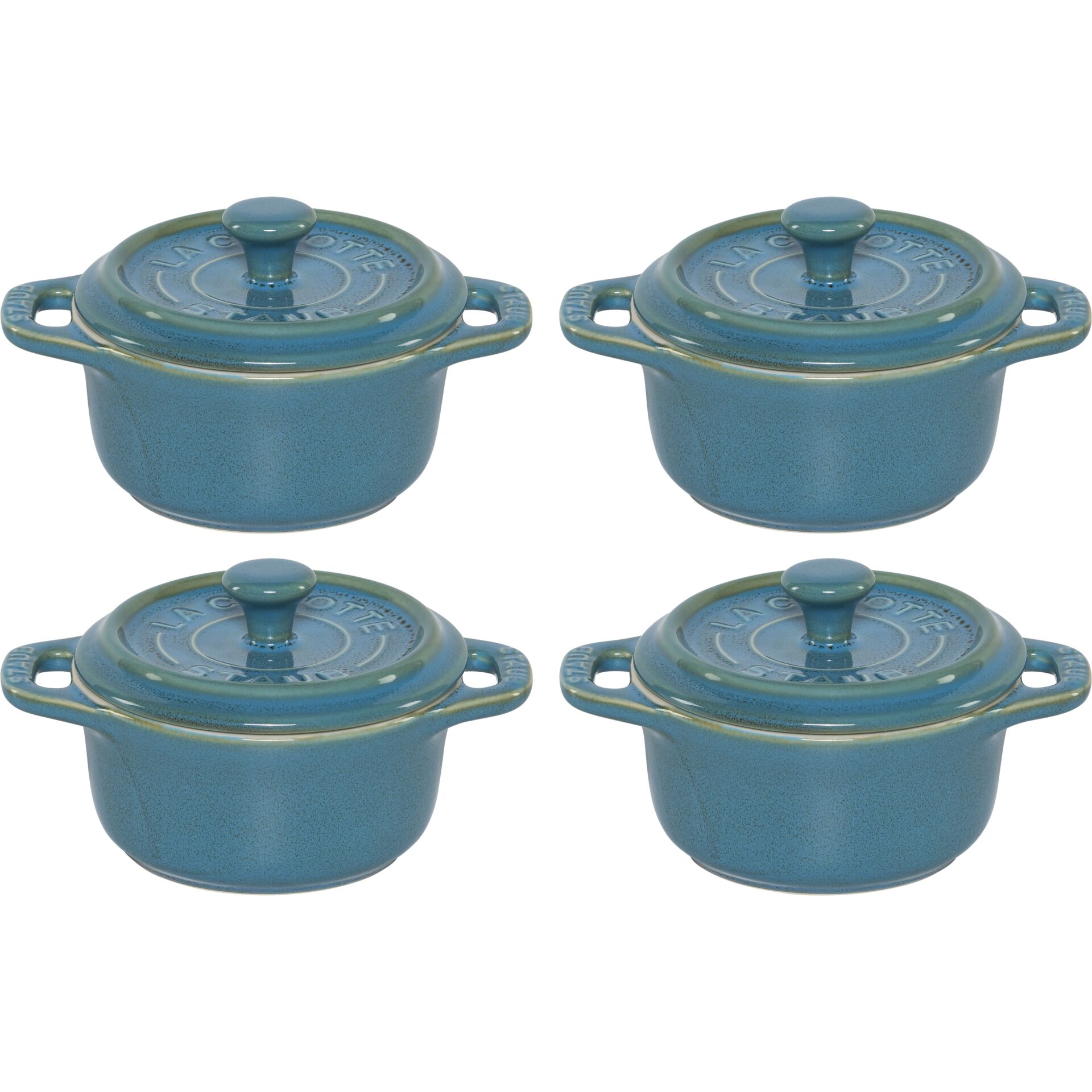 Kochtopf, Mini-Kasserole, Gusseisen, Blau, Set-vier