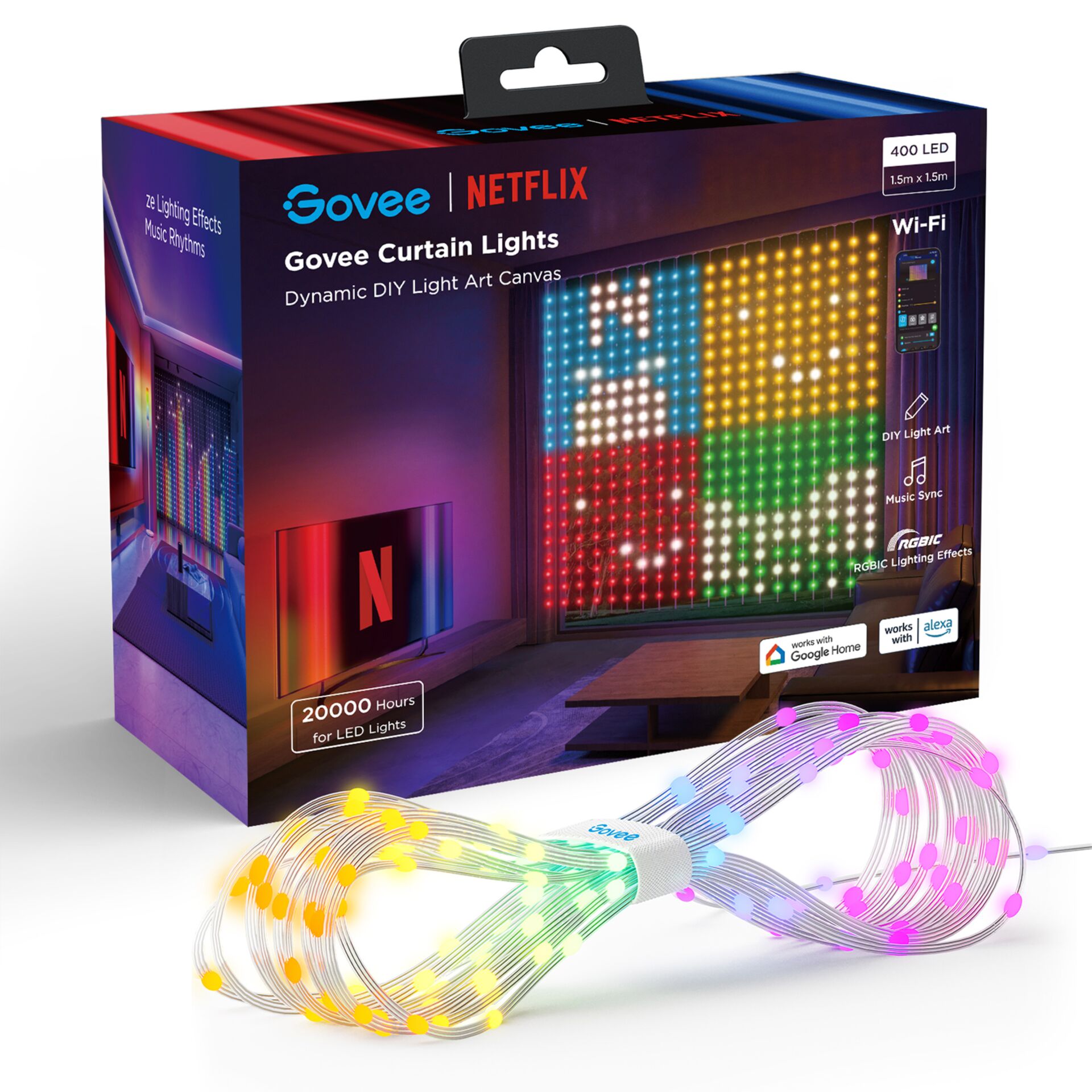 LED-Lichter, Vorhanglichter, RGB-Beleuchtung, WLAN, Netflix-kompatibel