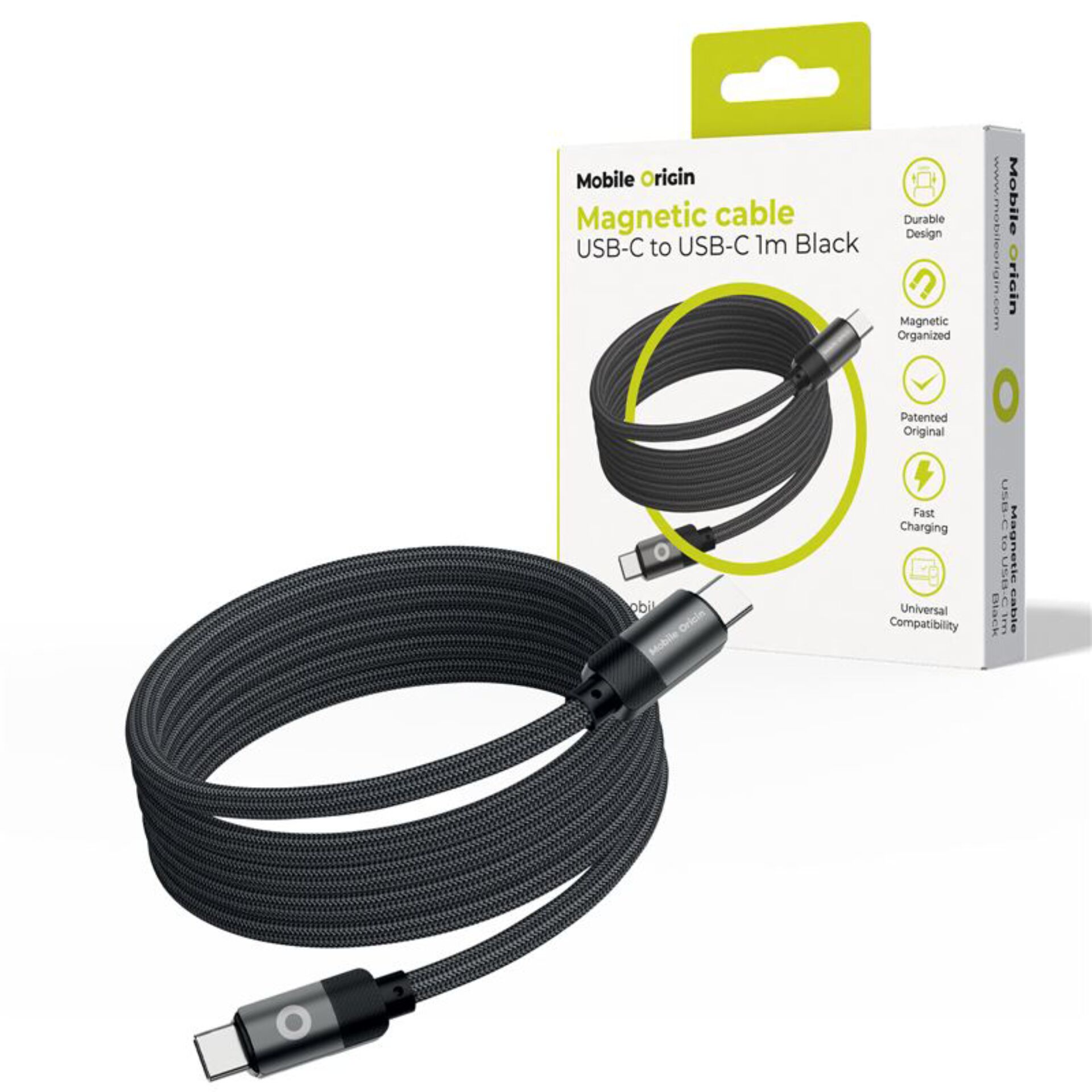 Magnetisches Kabel, USB-C zu USB-C, 1 m, Geflochtenses Kabel, Schwarz