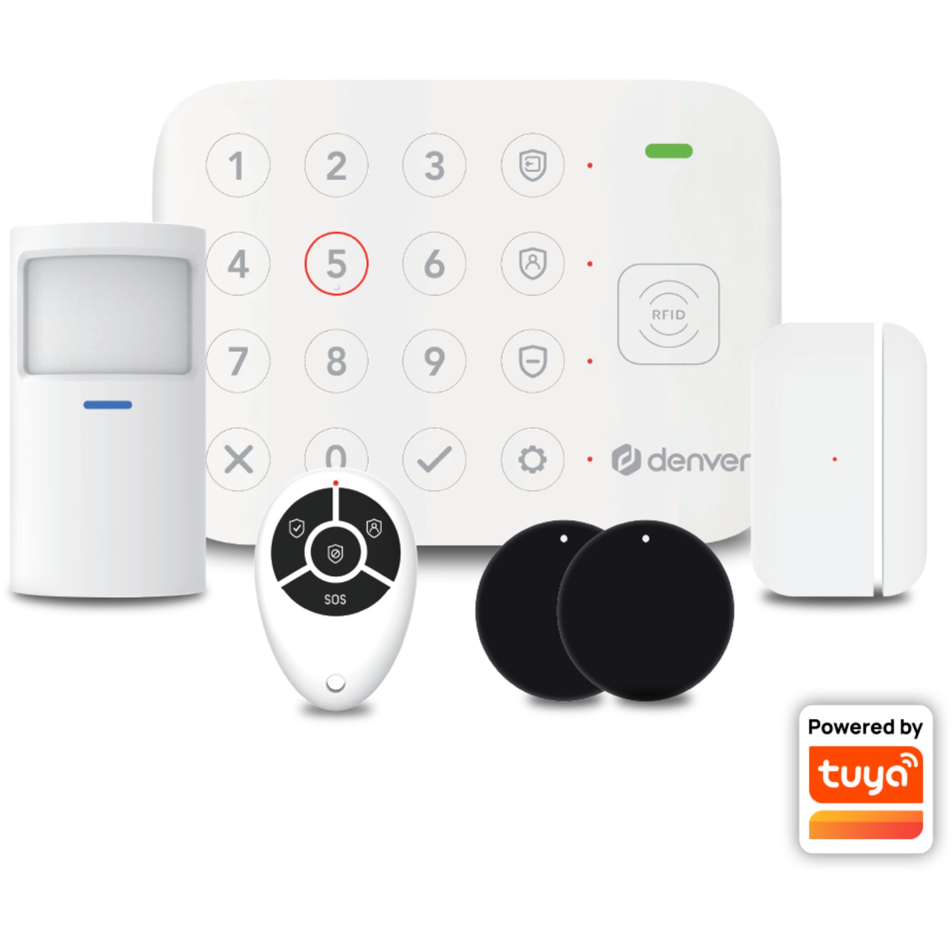 Alarmanlage, RFID-Tastatur, Bewegungsmelder, Türsensor, Fernbedienung