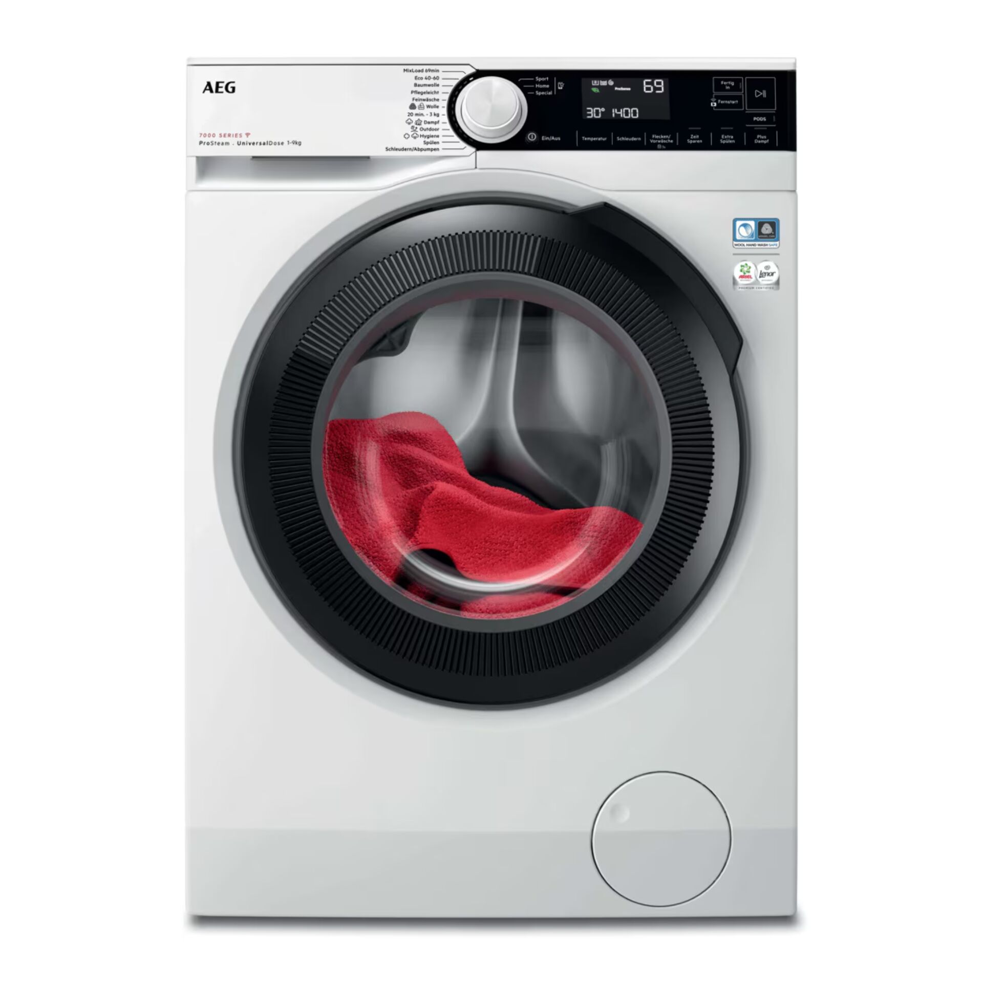 Waschmaschine, Frontlader, Küche, Weiß, Rot