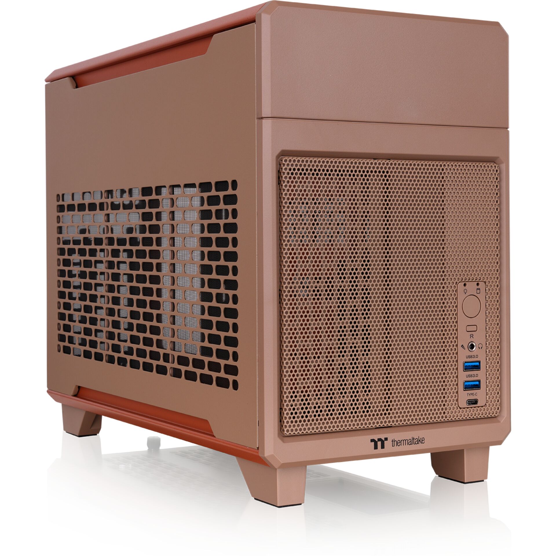 Mini-PC, Desktop, Metallisch braun, Mesh-Front, USB-Anschlüsse