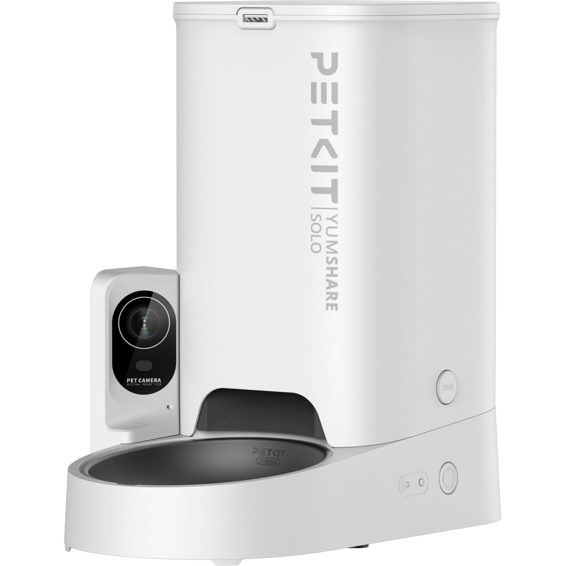 pet camera, automatic feeder, weißer Zylinder, smartes Gerät, Kamera-Funktion