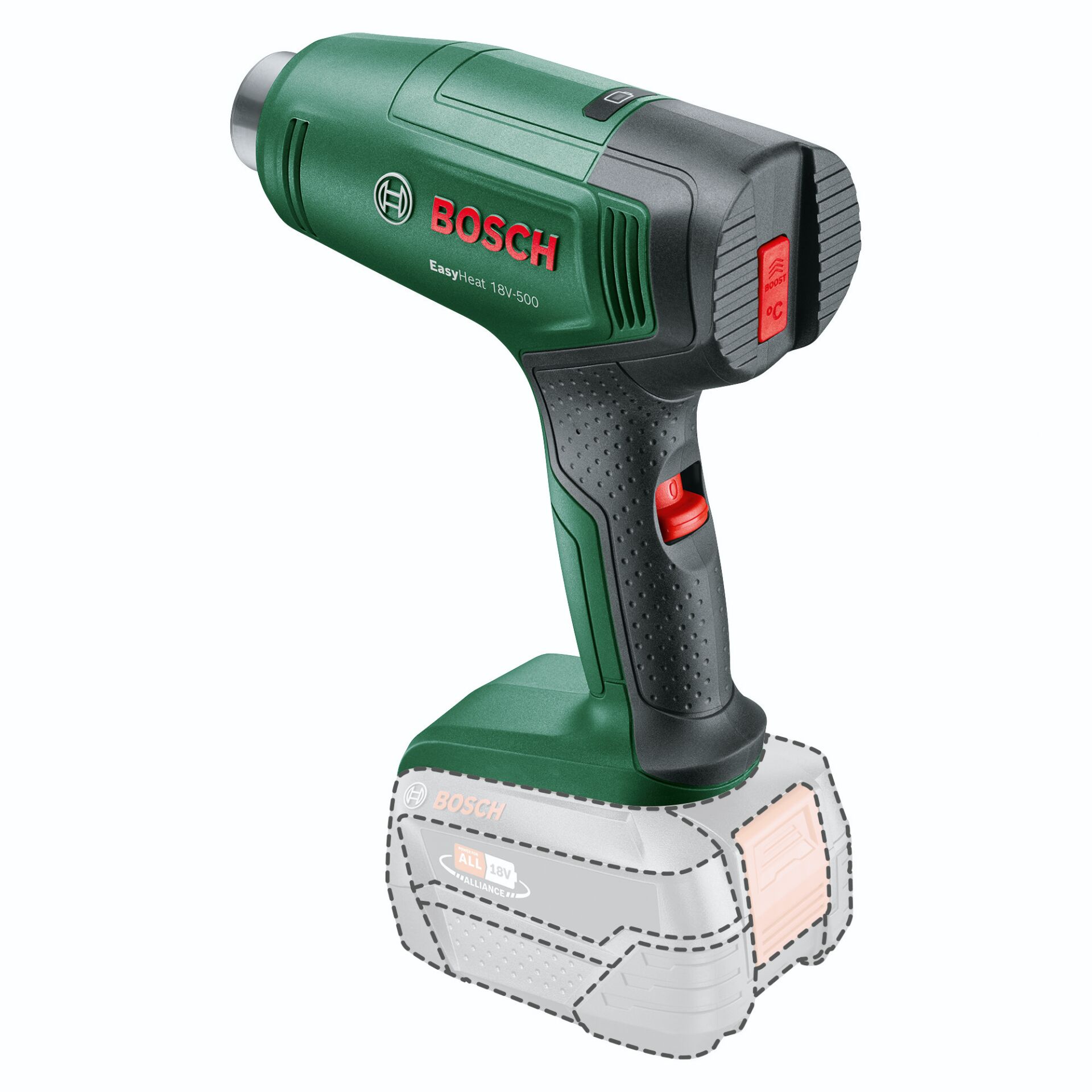 Akku-Bohrmaschine, Schwarz-Grün, Kraftwerkzeug, Rückseite Akku, Bosch